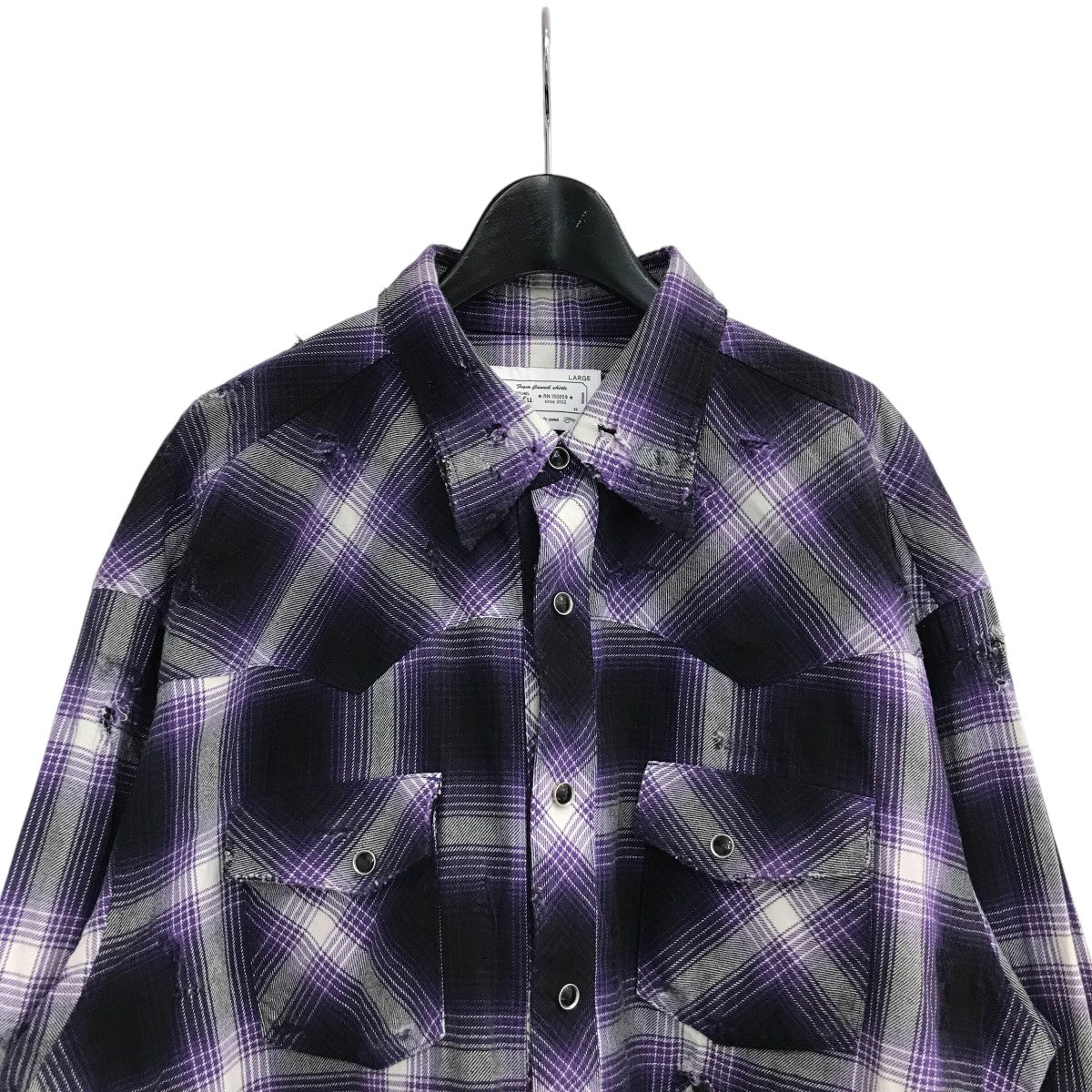 Rafu(ラフ) ダメージ加工チェックシャツ パープル サイズ L