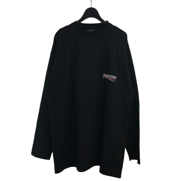 新品同様 バレンシアガ 半袖カットソー ポリティカルキャンペーンロゴ刺繍 黒 М BALENCIAGA バレンシアガ キャンペーンロゴ刺繍半袖Tシャツ 641675