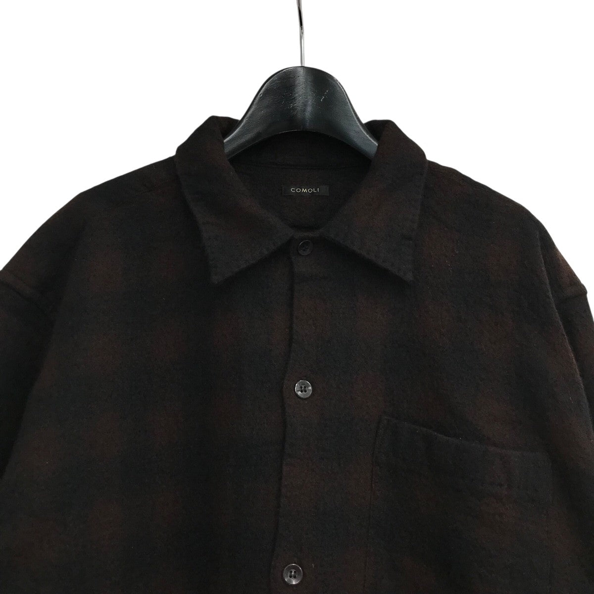 COMOLI(コモリ) ウールチェック オープンカラーシャツS03 02008 S03