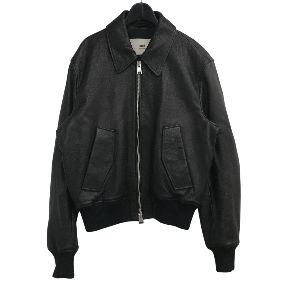 Ami Paris アミパリス レザージャケット ブラック Black Leather Zipped Jacket | AMI PARIS