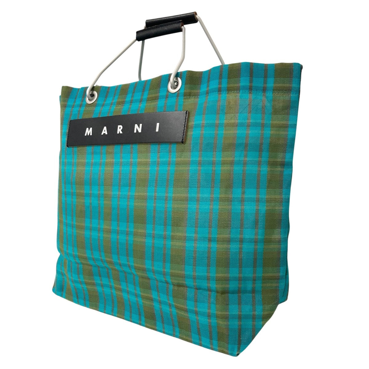 MARNI 青緑 チェック柄 トートバッグ MARNI(マルニ) フラワーカフェチェックメッシュトートバッグ グリーン