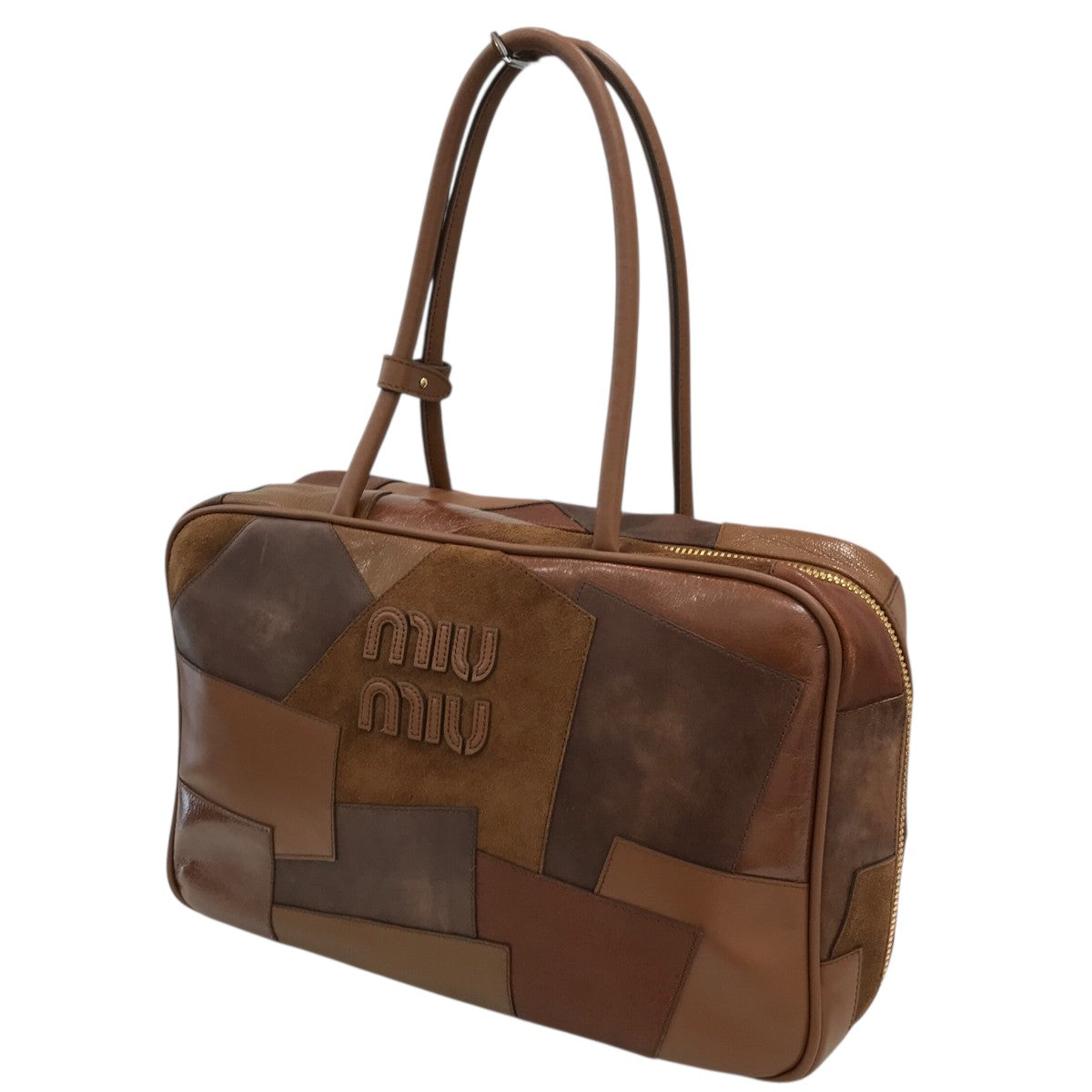 MIU MIU(ミュウミュウ) レザー パッチワーク ボー バッグ - ブラウン