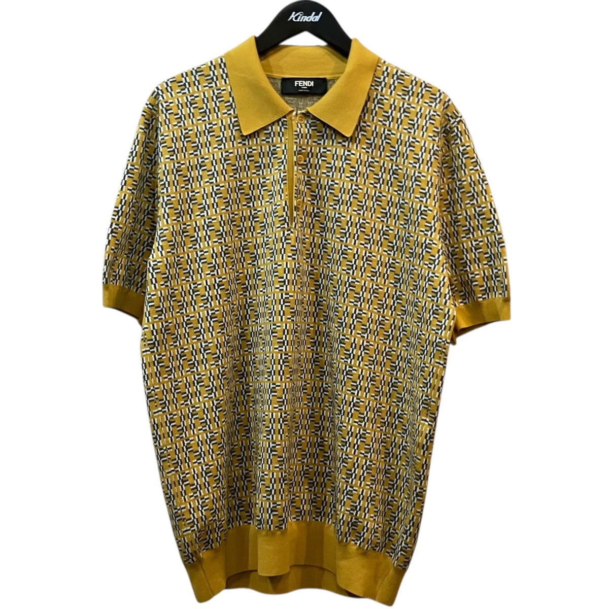 FENDI(フェンディ) 総柄ニットポロシャツ FZC349 イエロー サイズ 52