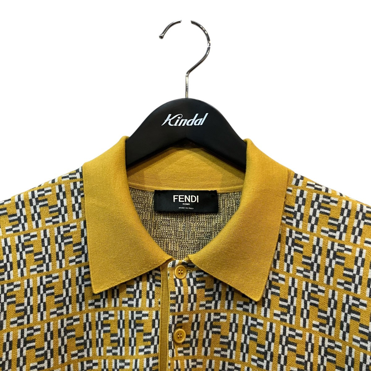 FENDI(フェンディ) 総柄ニットポロシャツ FZC349 イエロー サイズ 52