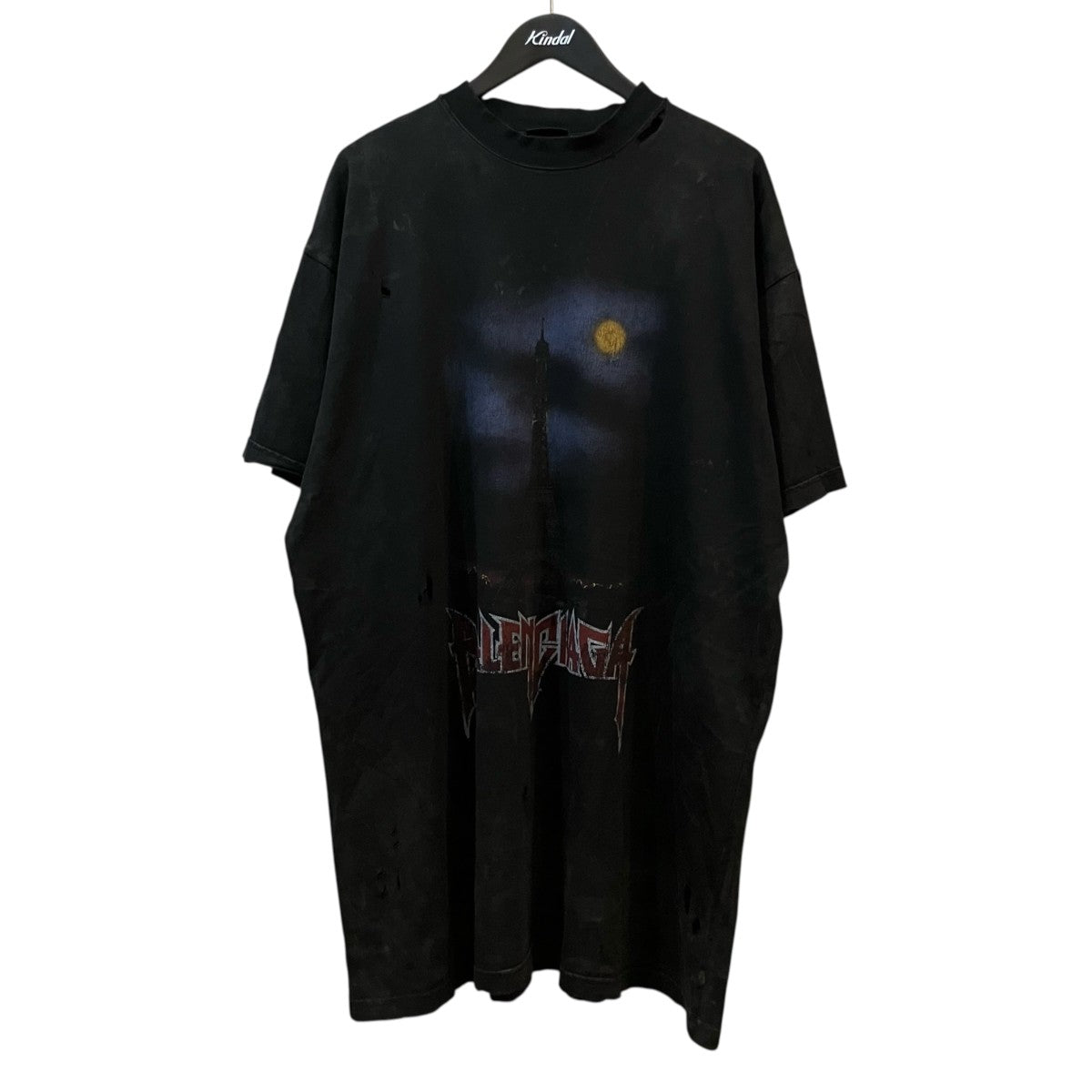 BALENCIAGA ダメージ加工Paris MoonプリントTシャツ 古着・中古-1枚目のアイテム画像