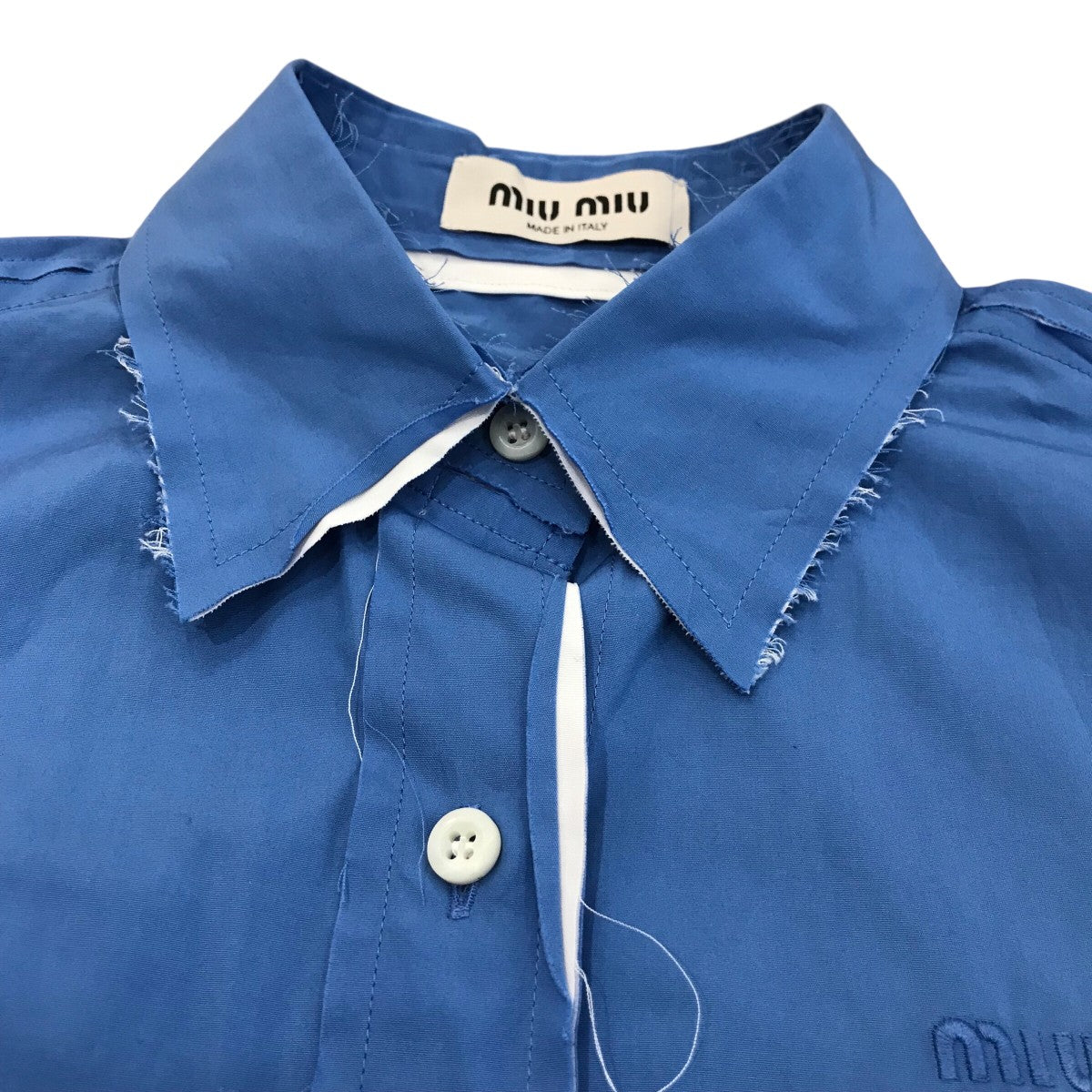 本日終了！！【美品】miu miu 青 ボタン付きシャツブルゾン（メンズサイズ） 本日終了！！【美品】miu miu 青 ボタン付きシャツブルゾン（メンズ