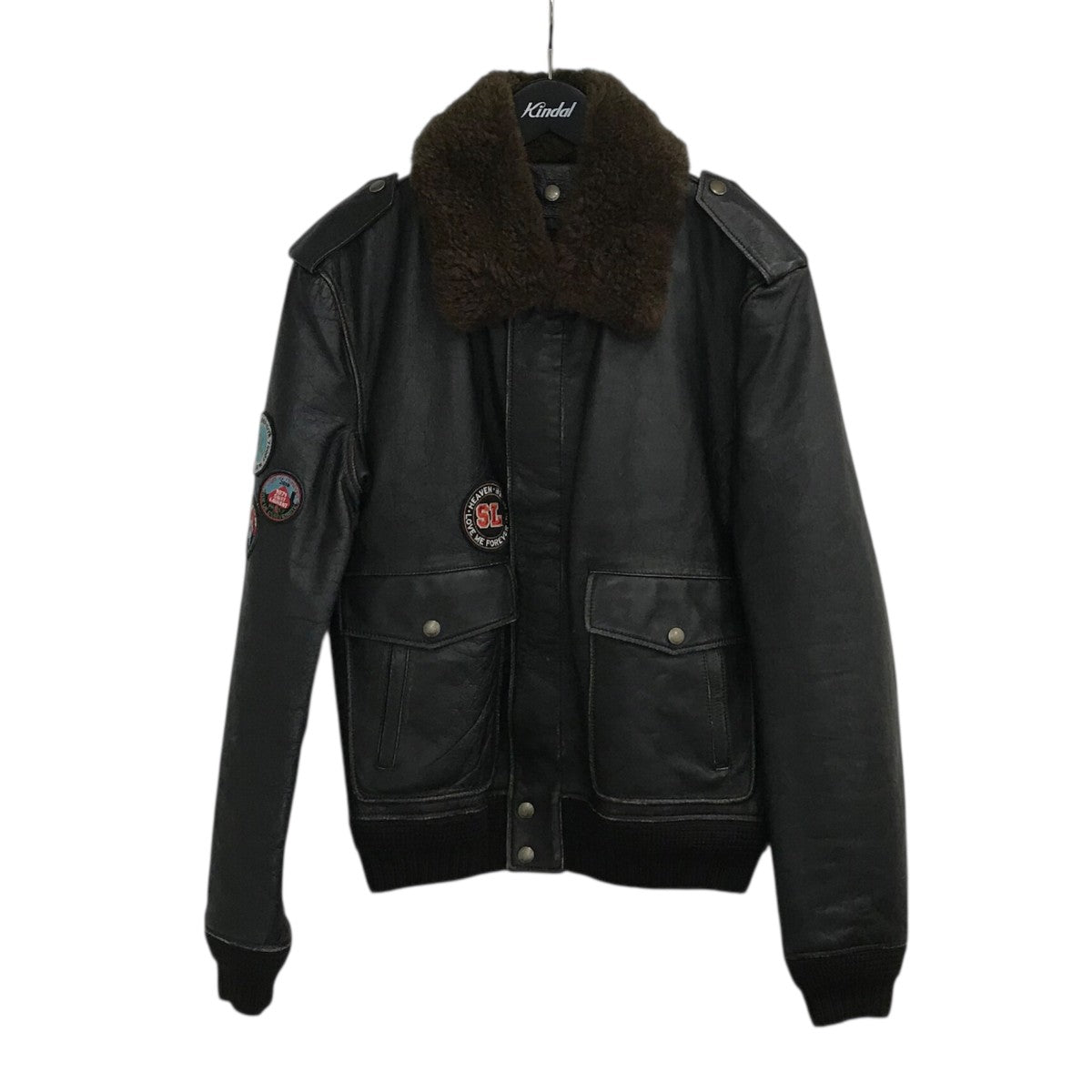 Saint Laurent Paris パッチ付き裏地ムートンレザージャケット504063 古着・中古-1枚目のアイテム画像