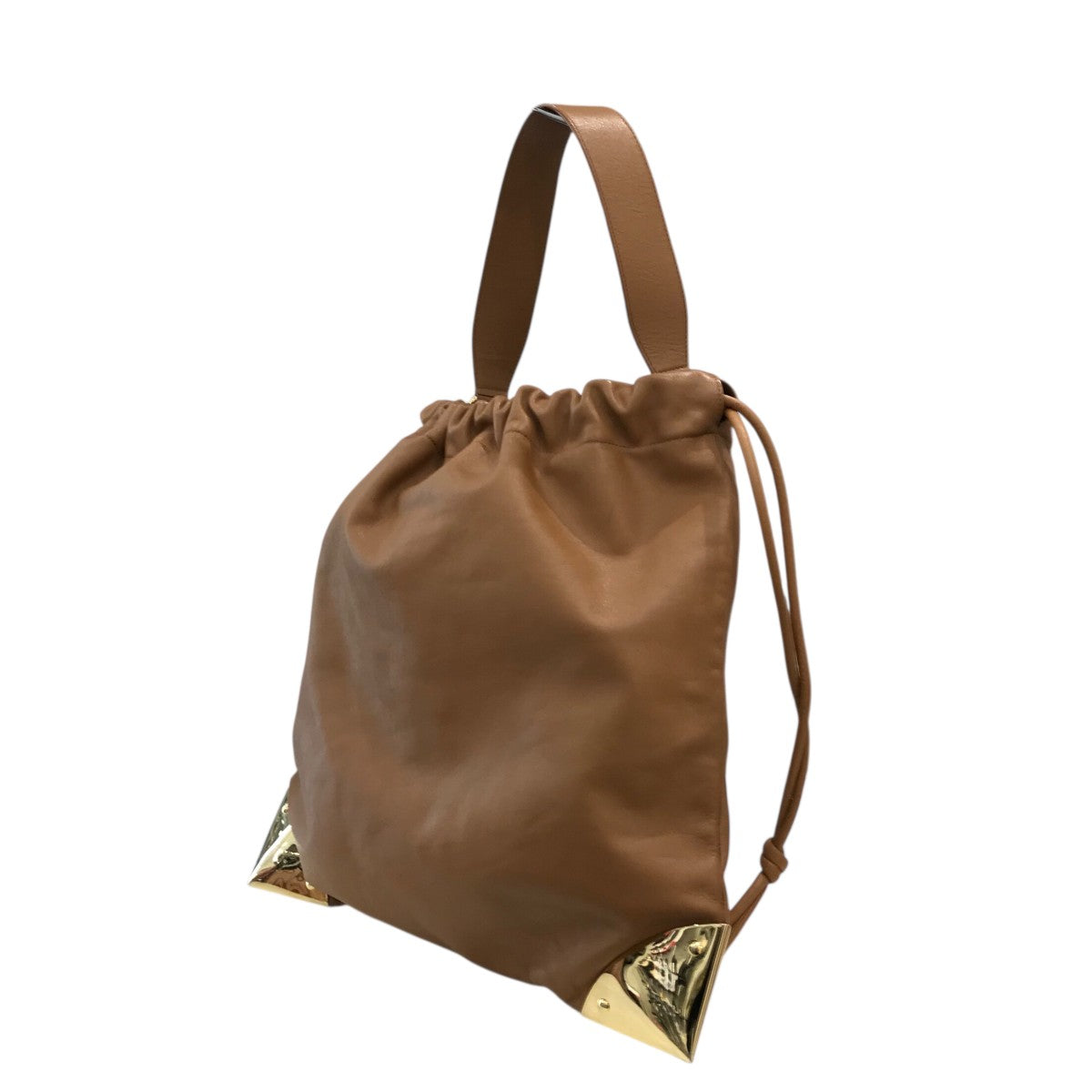 sacai Corner l Drawstring バッグ　バックパック sacai◇Corner Metal Drawstring/バッグ/レザー/BLK/無地 : セカンド