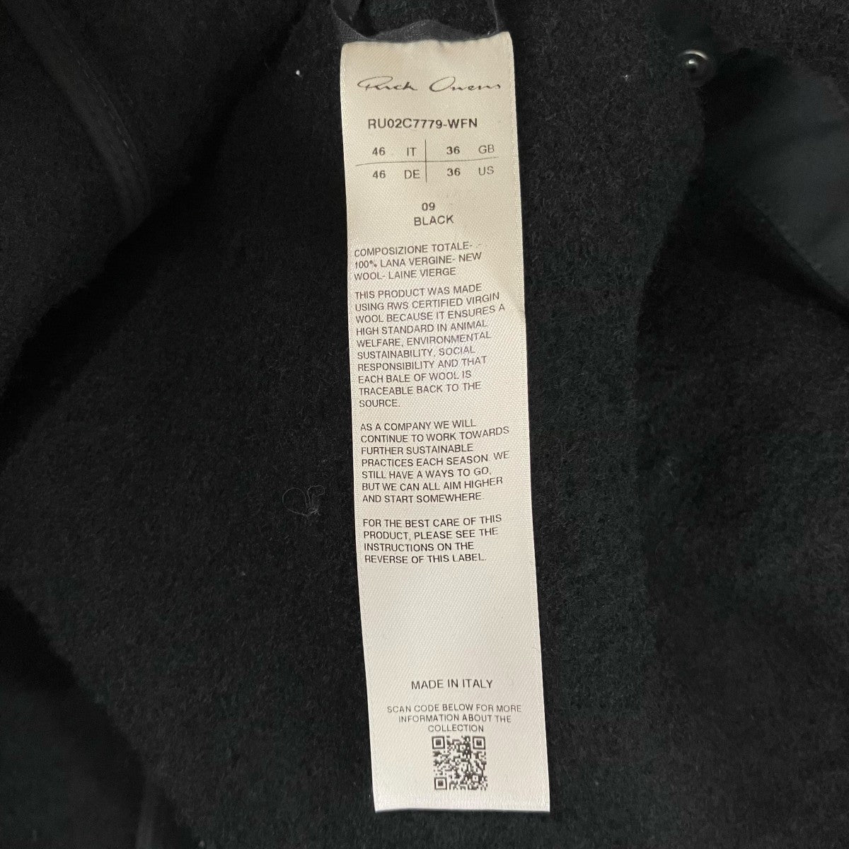 RICK OWENS フーデッドウールジャケット 古着・中古-5枚目のアイテム画像
