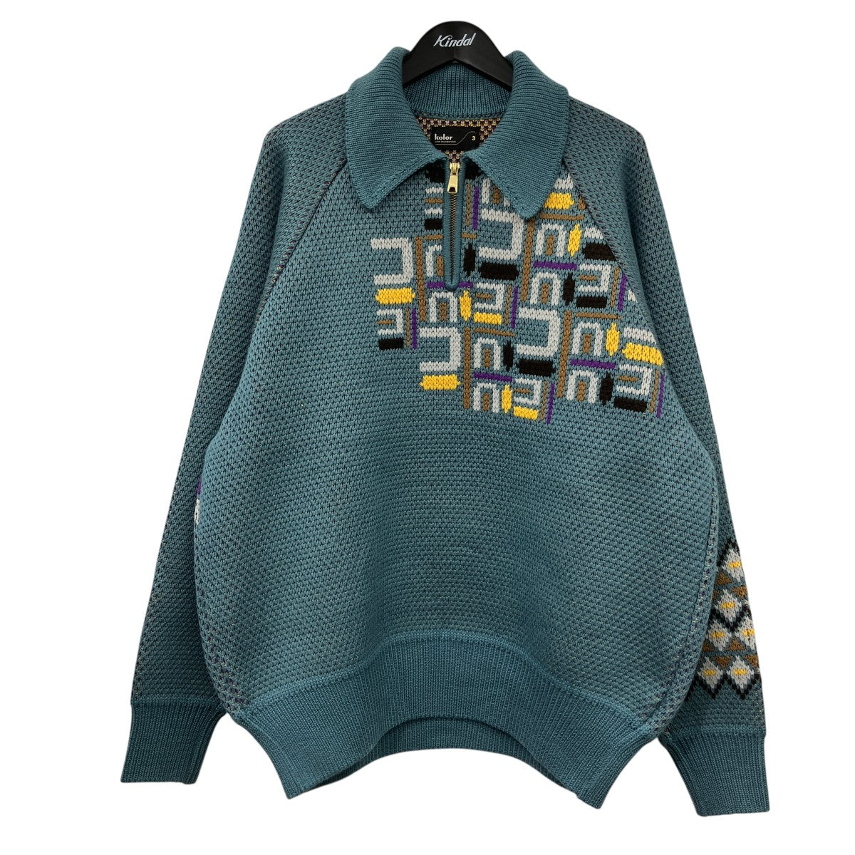 Jacquard Pattern Zip Polo Knitジャガードハーフジップポロニット23WCM-N08304