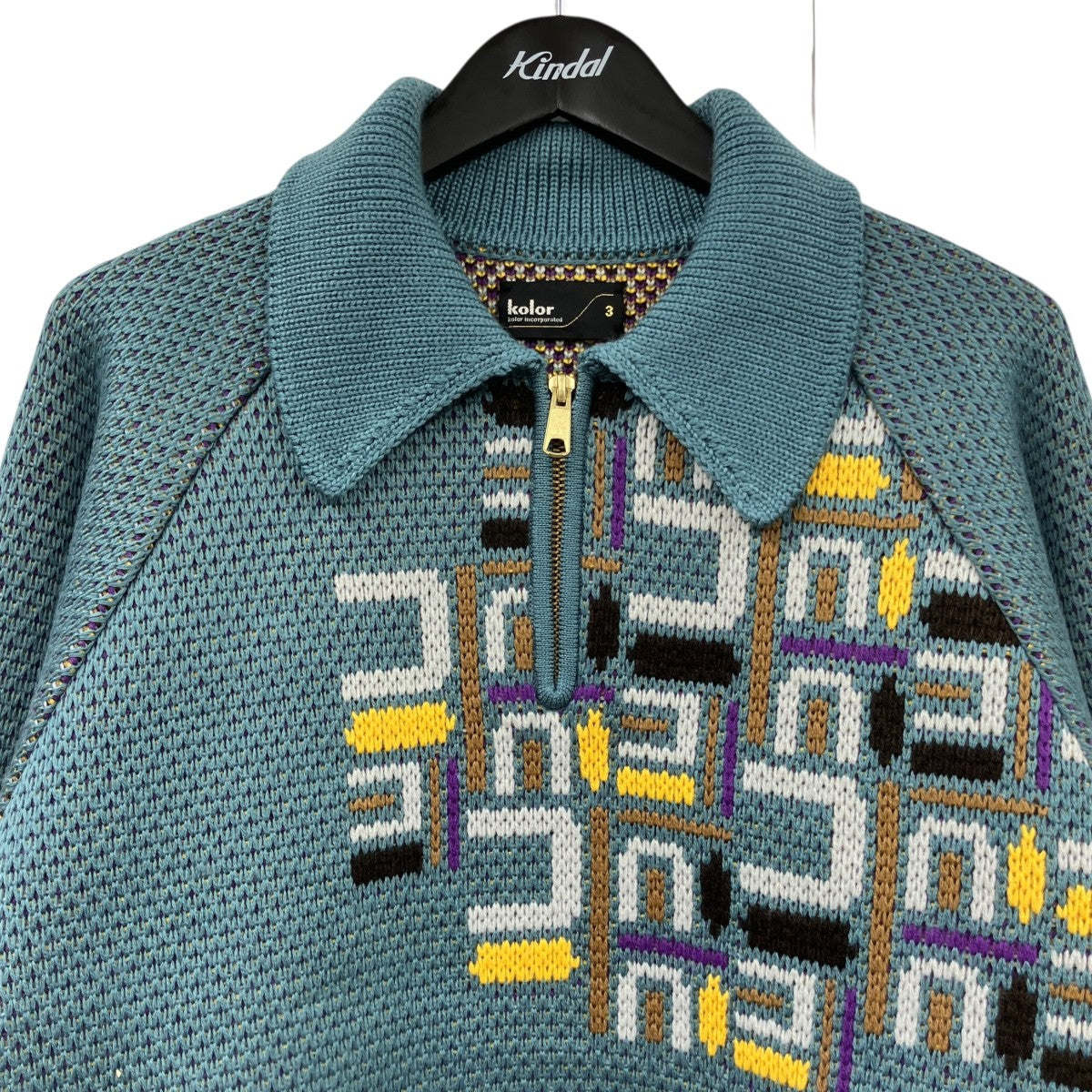 Jacquard Pattern Zip Polo Knitジャガードハーフジップポロニット23WCM-N08304