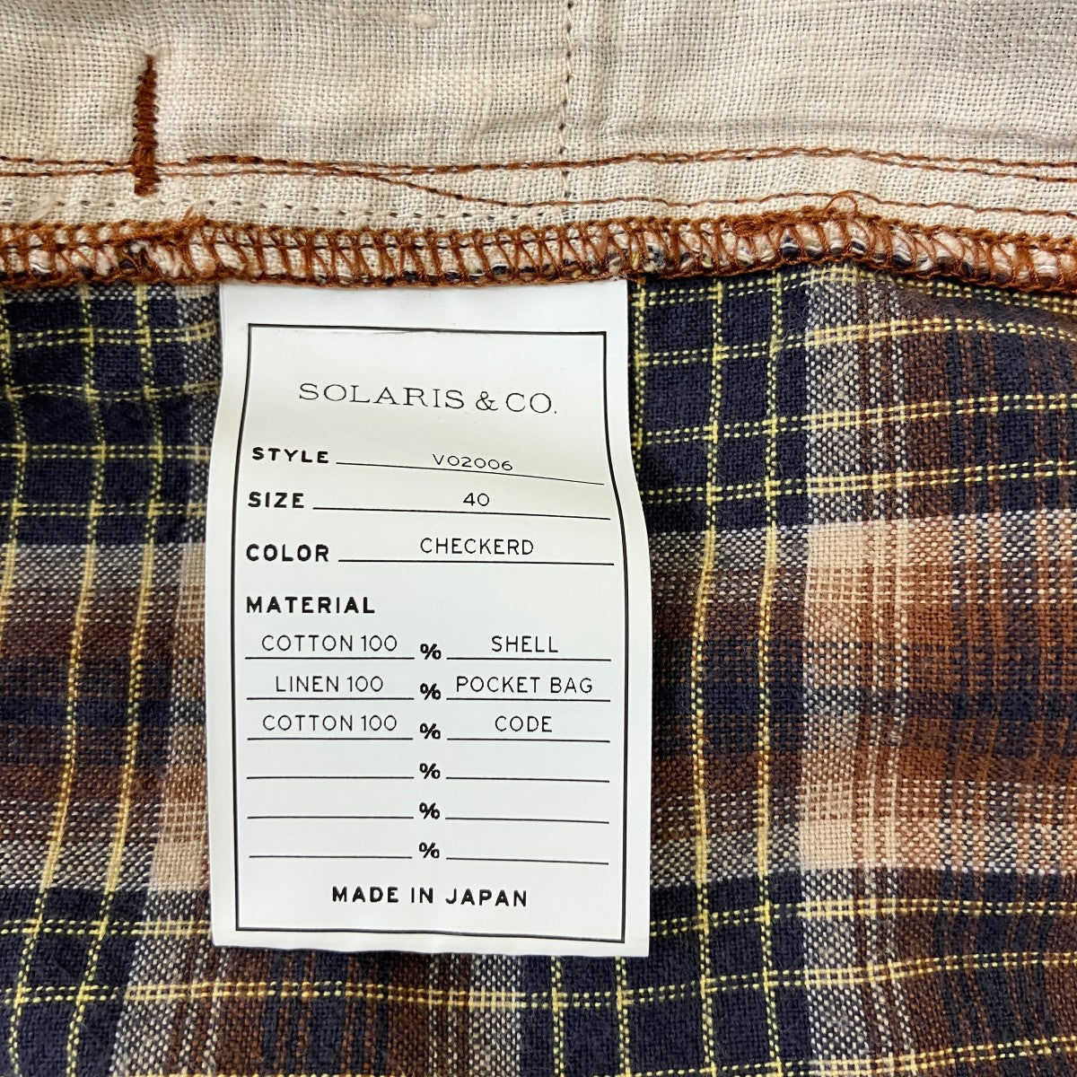 SOLARIS ＆ Co チェックコットンショートパンツV02006 古着・中古-5枚目のアイテム画像