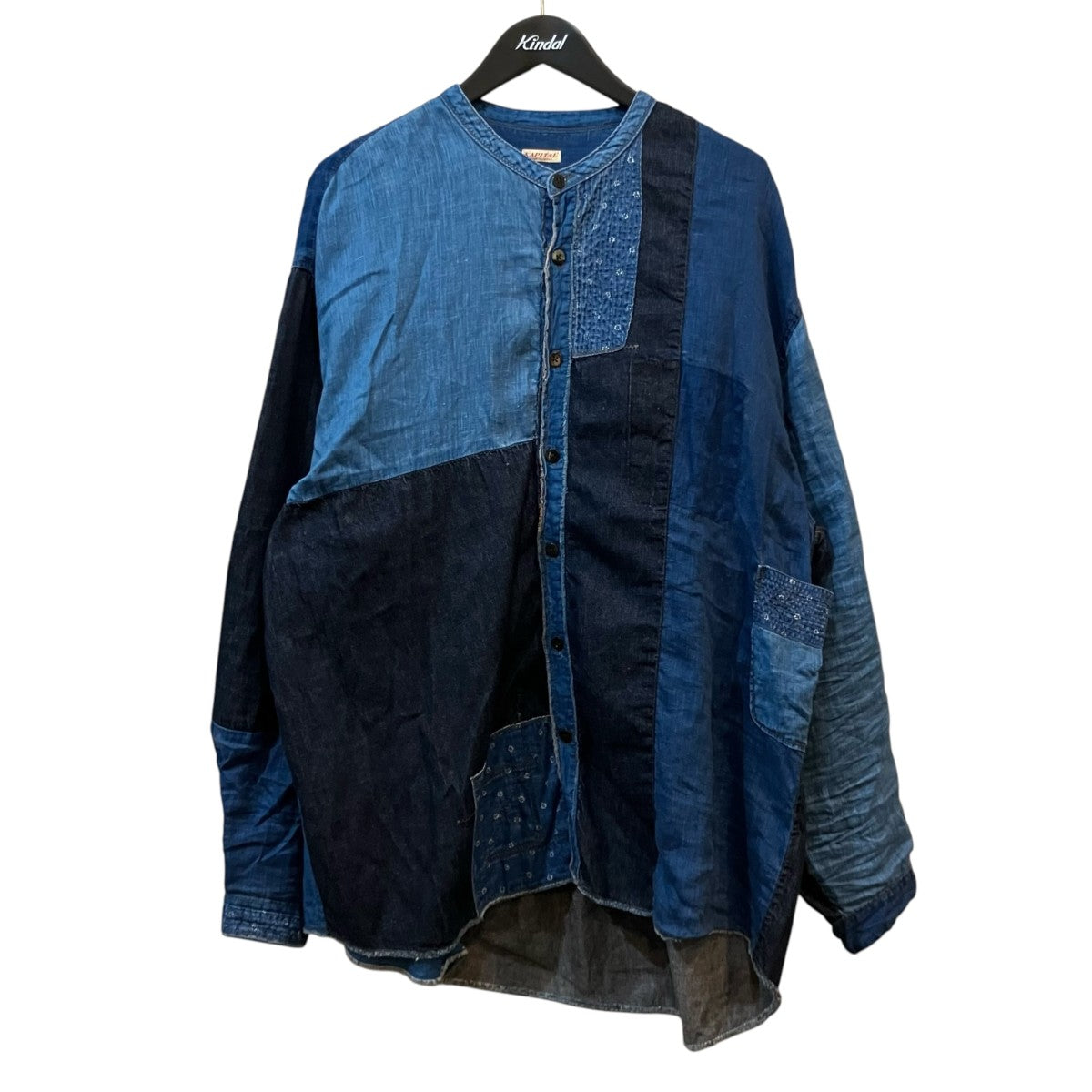 KAPITAL 綿×リネンIDGパッチワークバンドカラーカトマンズシャツEK 1478 古着・中古-1枚目のアイテム画像