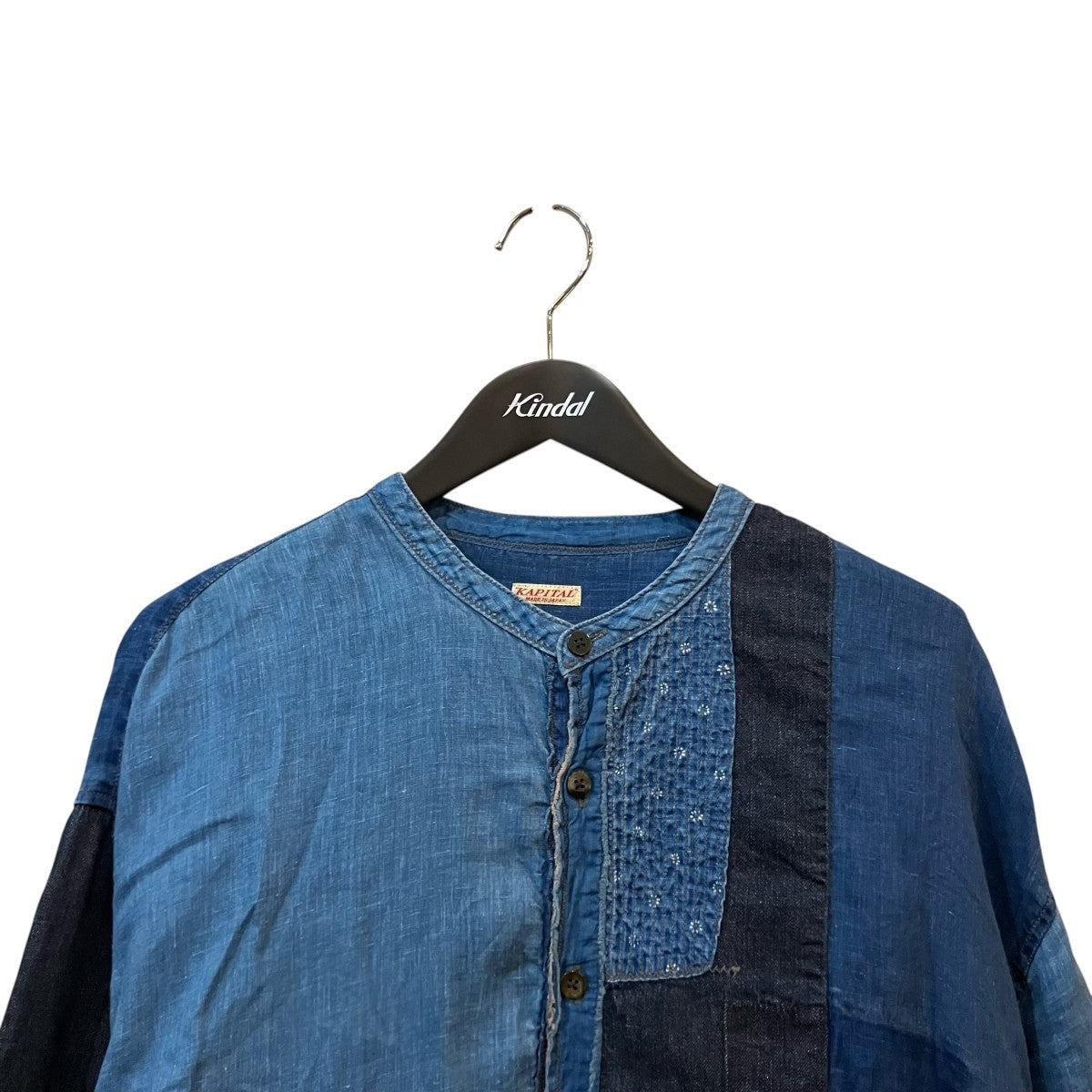 KAPITAL 綿×リネンIDGパッチワークバンドカラーカトマンズシャツEK 1478 古着・中古-3枚目のアイテム画像
