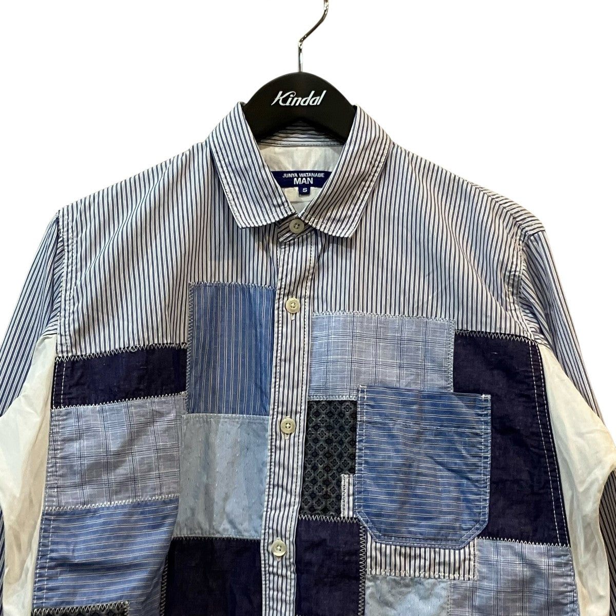 JUNYA WATANABE ストライプシャツ Sサイズ ブラック JUNYA WATANABE MAN(ジュンヤワタナベマン) パッチワークストライプ