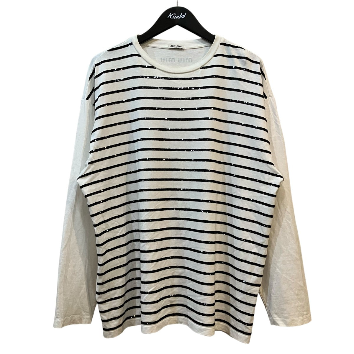 MIU MIU スパンコールボーダー長袖TシャツMJL794 古着・中古-1枚目のアイテム画像