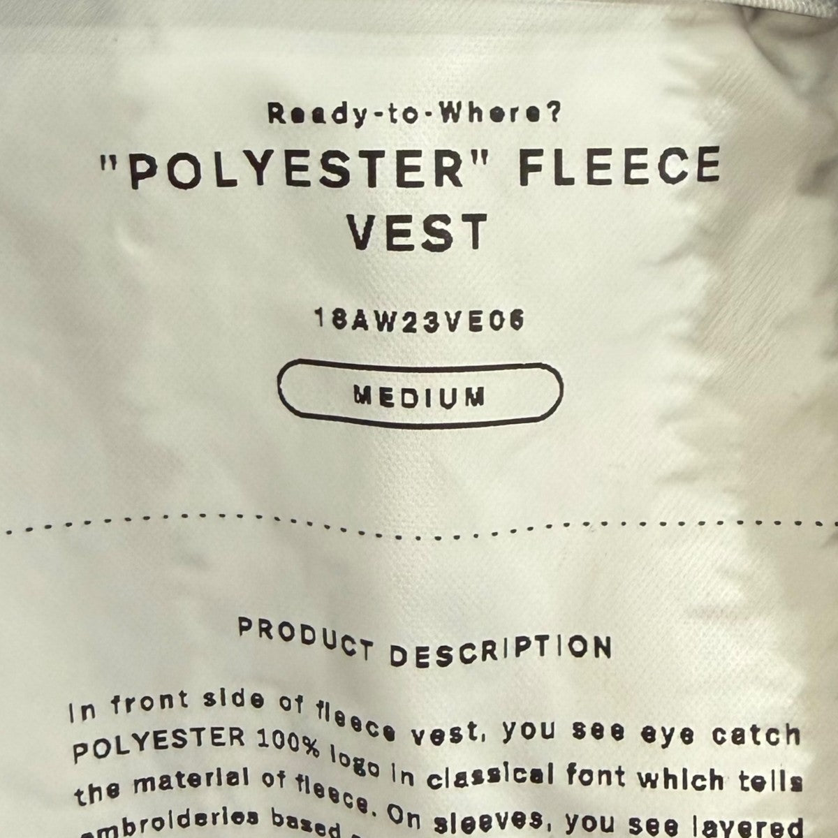 POLYESTER FLEECE VESTフリースジップベスト18AW23VE05