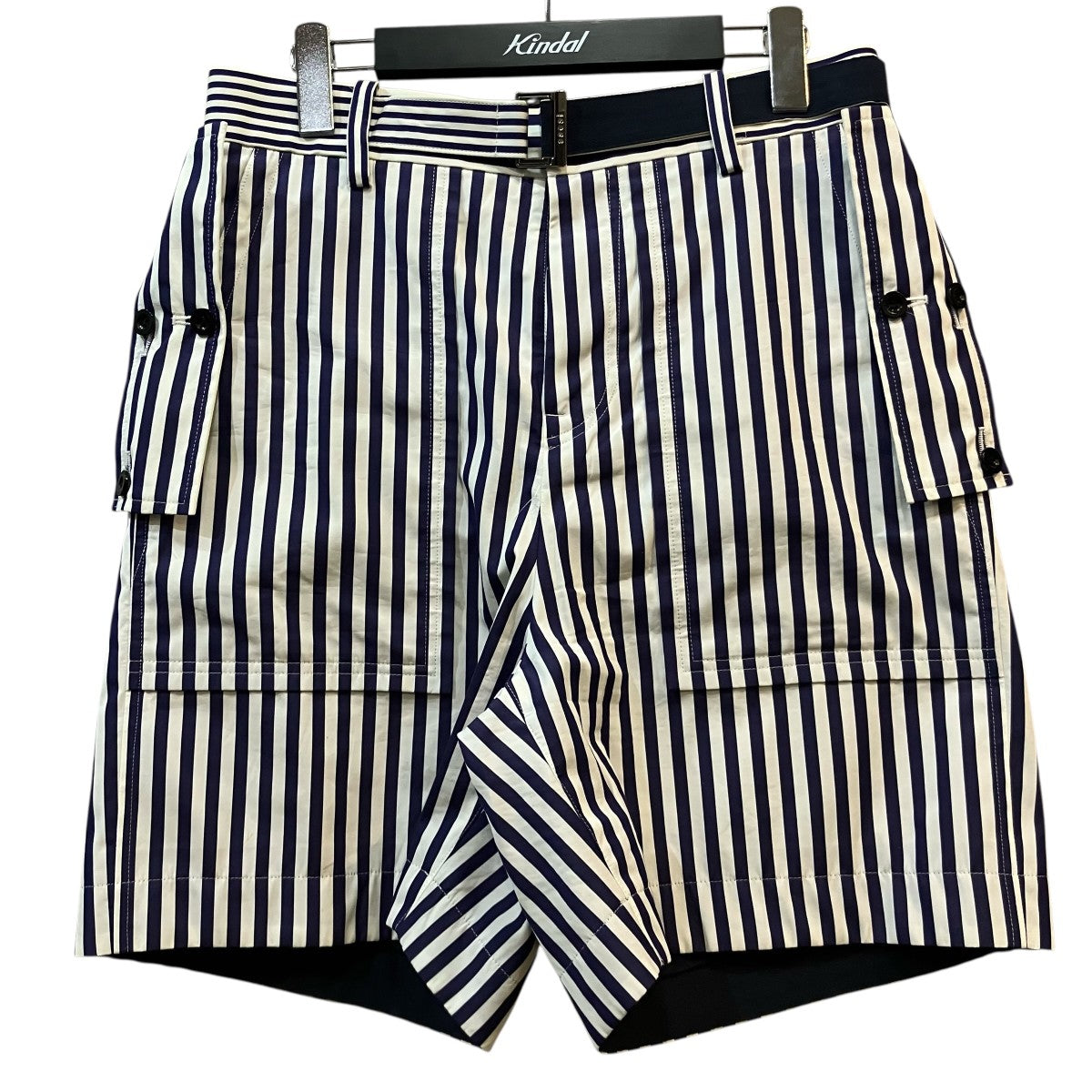 sacai 「vertical stripe Print Cotton Shorts」ベルテッドストライプショートパンツ23 03041M 古着・中古-1枚目のアイテム画像