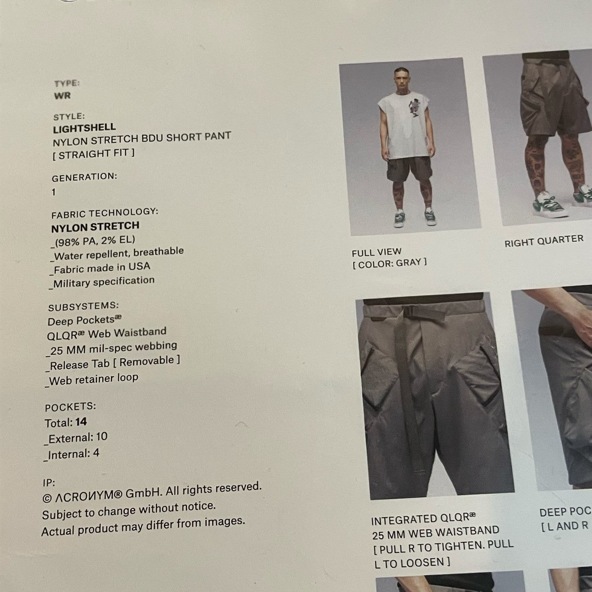 ACRONYM LIGHTSHELL NYLON STRETCH SHORT PANT ショートパンツ 古着・中古-7枚目のアイテム画像