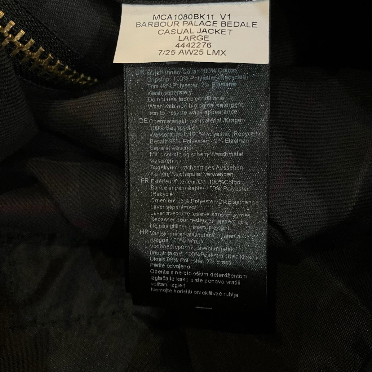 PALACE×Barbour 25AW「BEDALE」ワックスオイルドジャケットMCA1080BK11 古着・中古-7枚目のアイテム画像