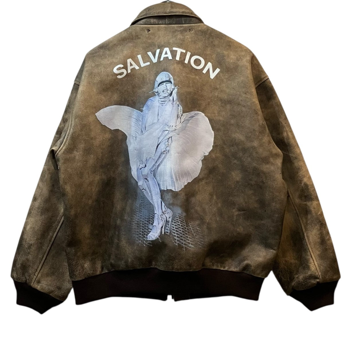 SAINT MICHAEL SORAYAMAコラボ Sヴィンテージ加工バックプリントレザージャケット 古着・中古-2枚目のアイテム画像
