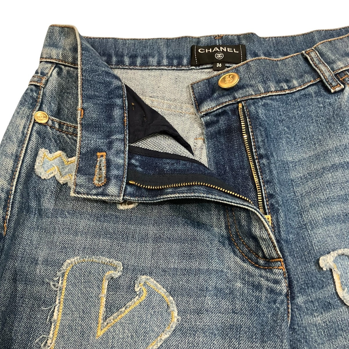 CHANEL パッチワークデニムパンツ 古着・中古-4枚目のアイテム画像