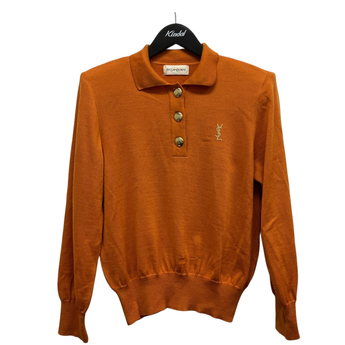 イヴ・サンローラン ニット長袖ポロ M 金ボタン ウール　カサンドラ　美品 Yves Saint Laurent(イヴサンローラン) 金ボタン長袖ポロシャツSSS4