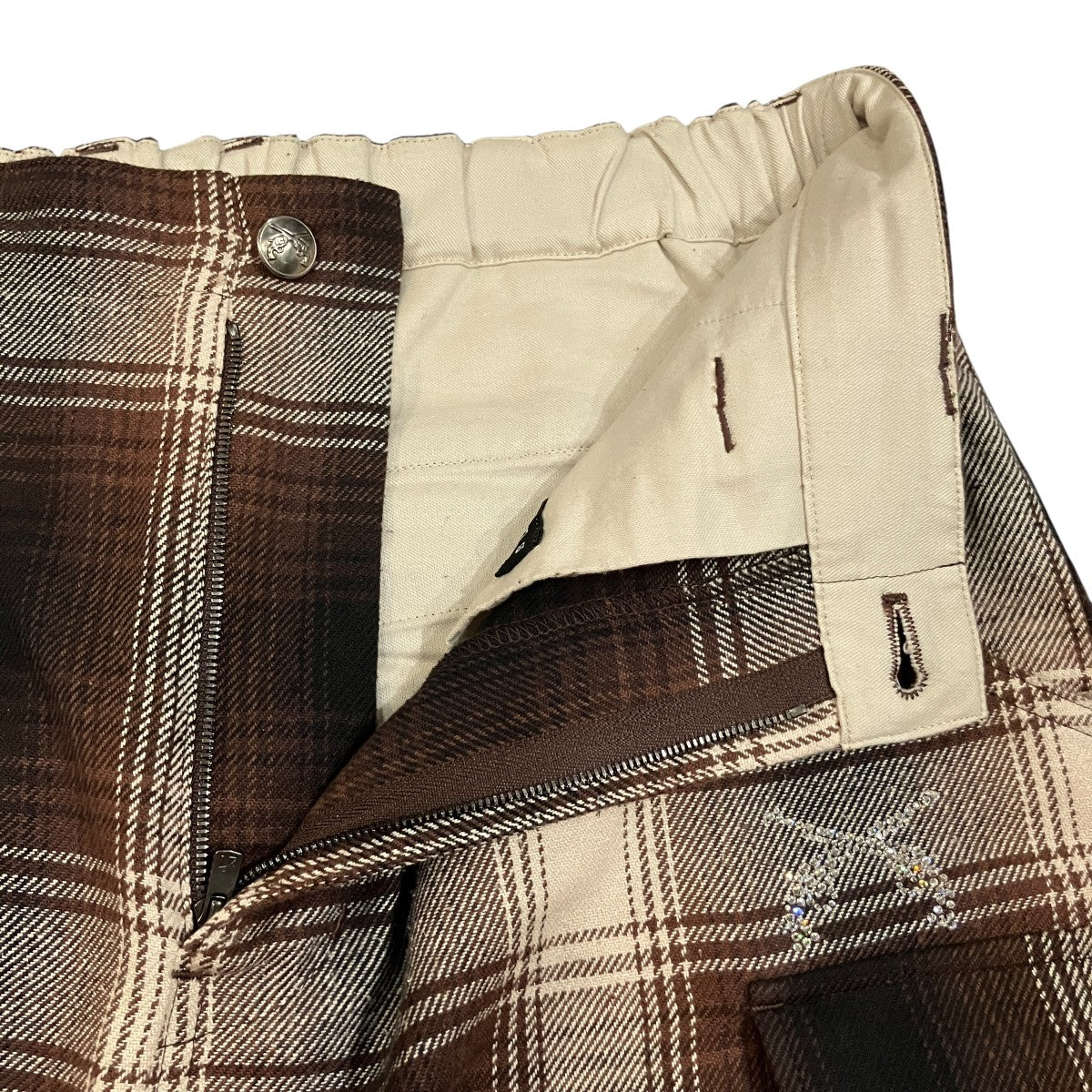 SILK CHECK SHORTS SWAROVSKI チェック柄ショートパンツ