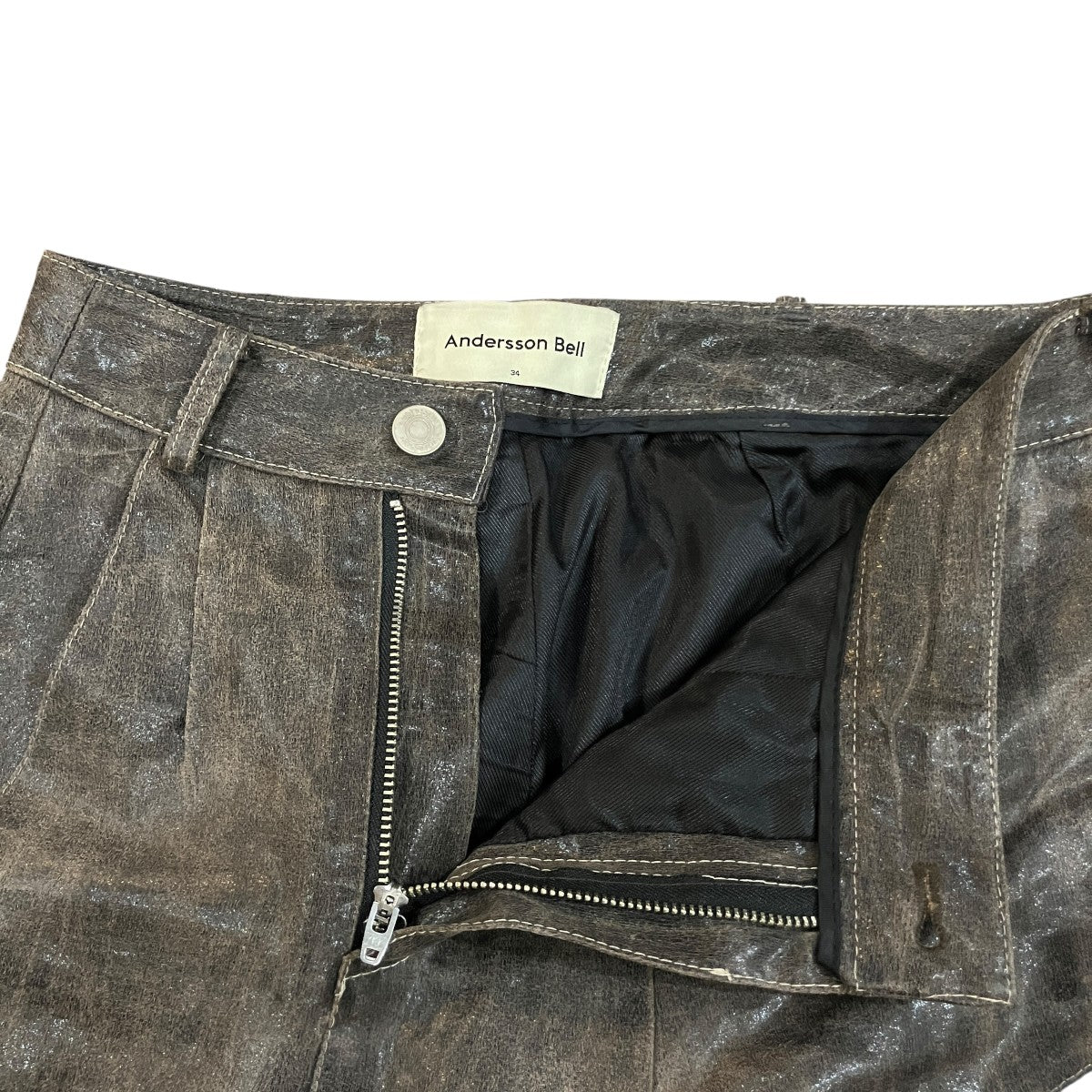 「BROWN」再構築デニムレザ-パンツapa636w