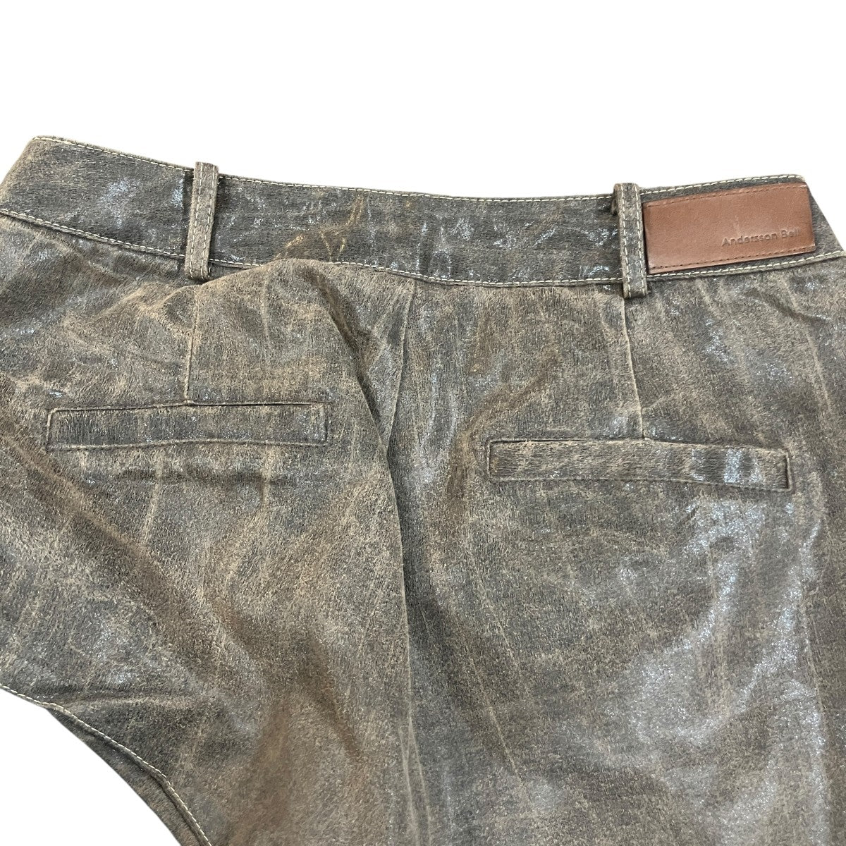 「BROWN」再構築デニムレザ-パンツapa636w