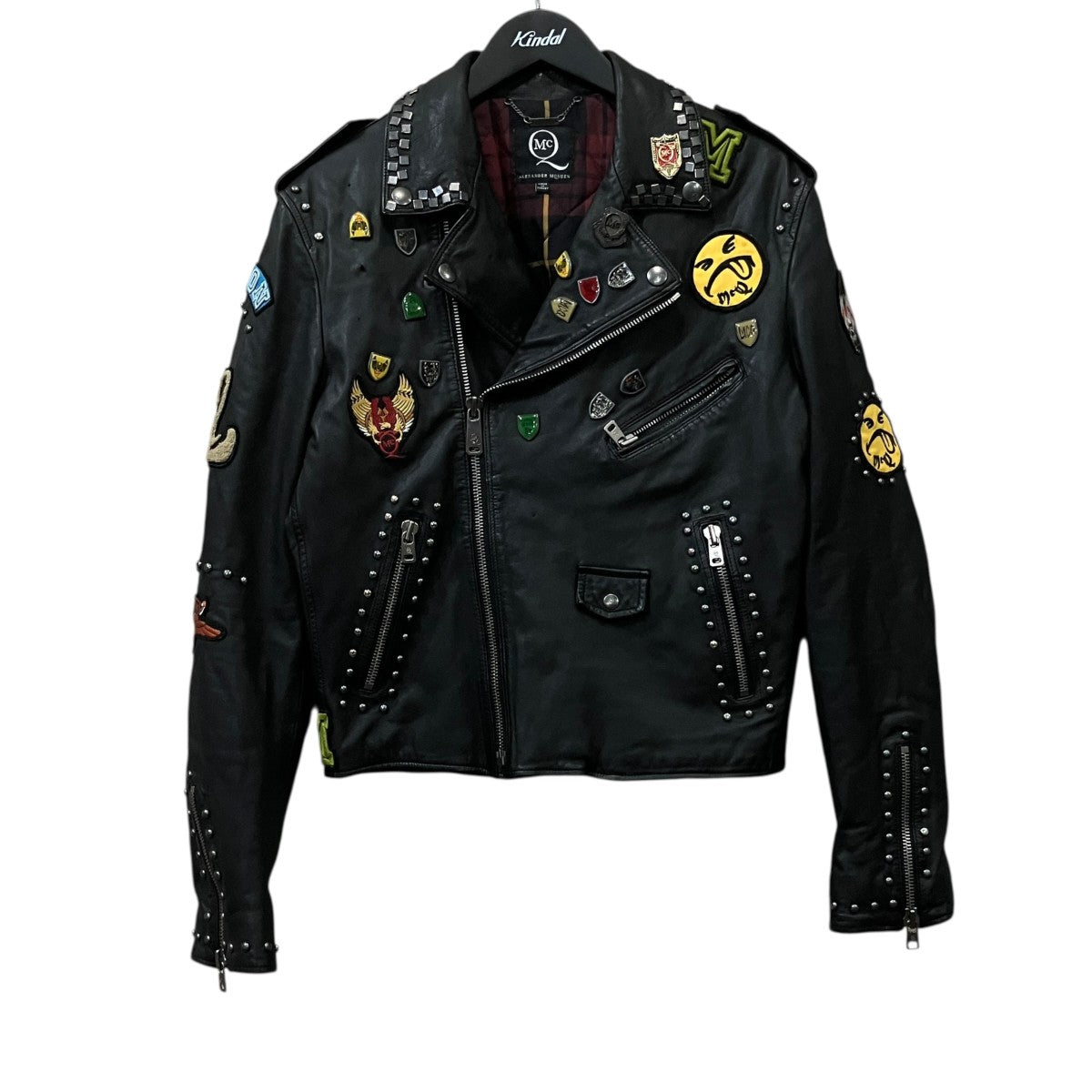 ALEXANDER McQUEEN バッジレザーダブルライダースジャケット 古着・中古-1枚目のアイテム画像