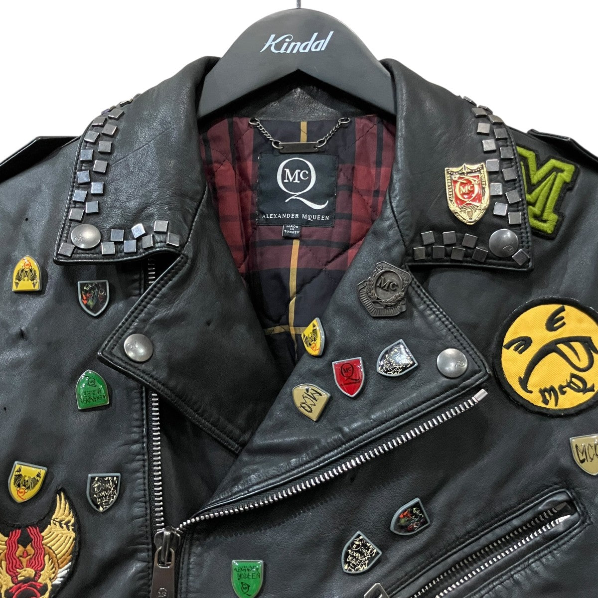 ALEXANDER McQUEEN バッジレザーダブルライダースジャケット 古着・中古-3枚目のアイテム画像