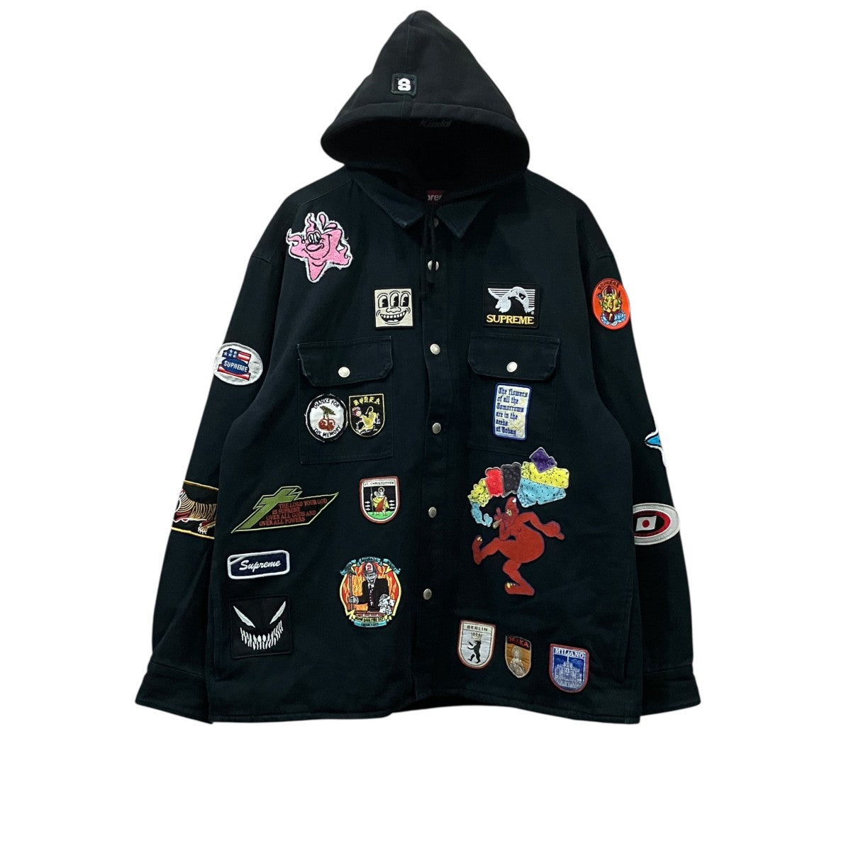 Patches Hooded Zip Up Shirt