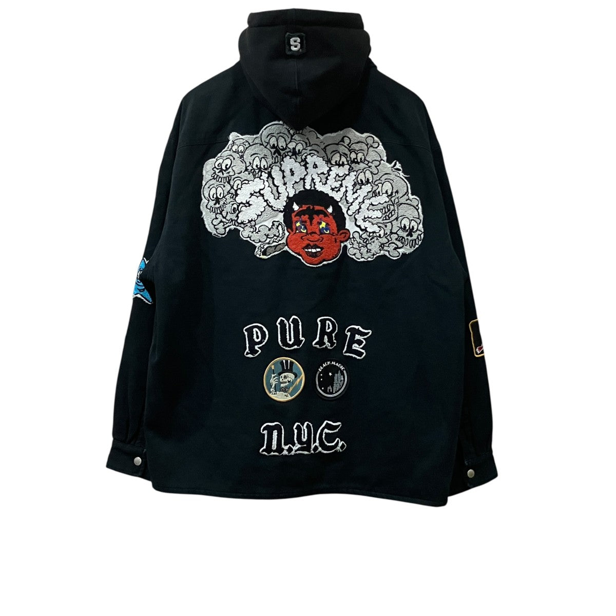 Patches Hooded Zip Up Shirt