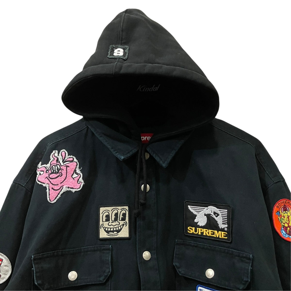 Patches Hooded Zip Up Shirt