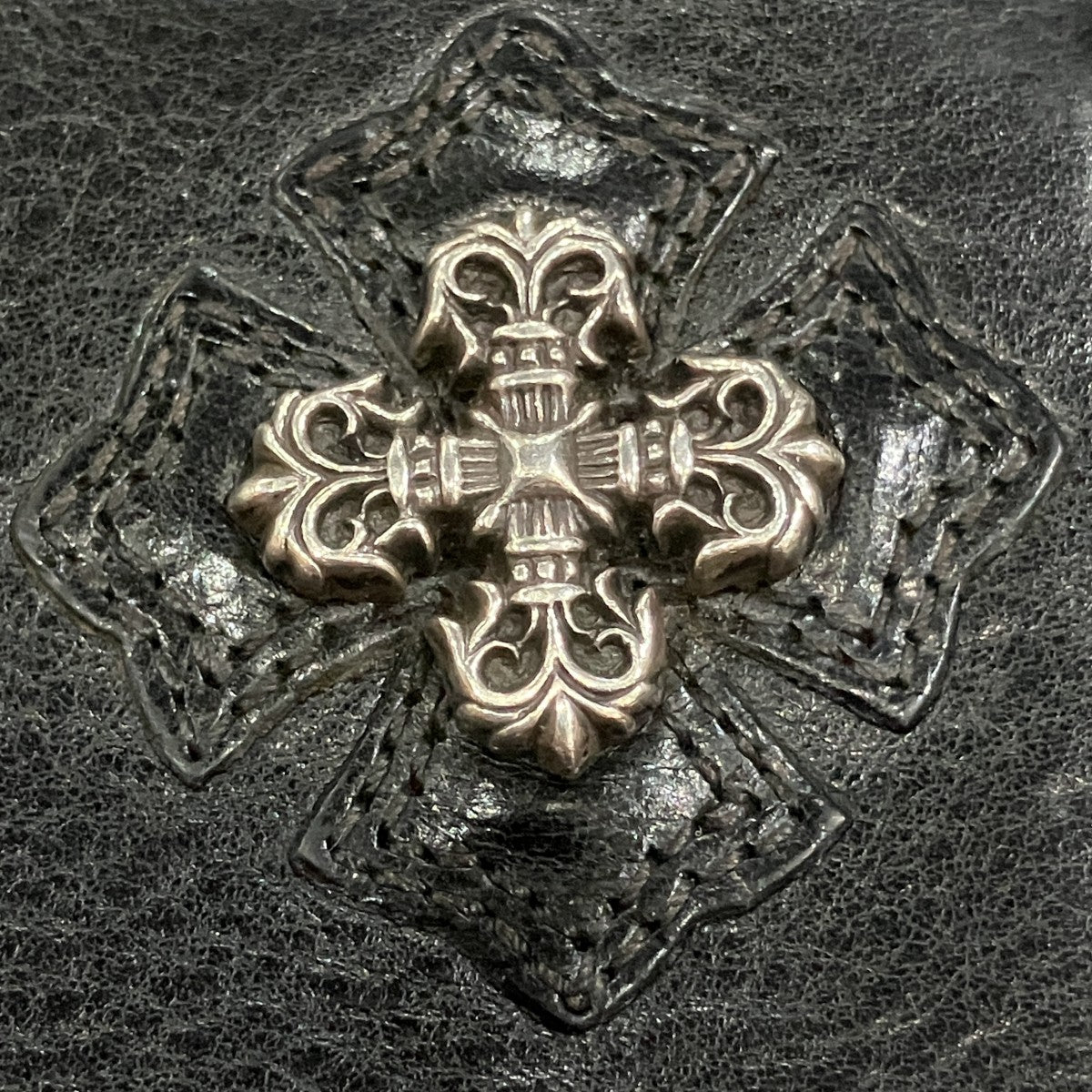 Filigree Cross Half Zip Leather Wallet