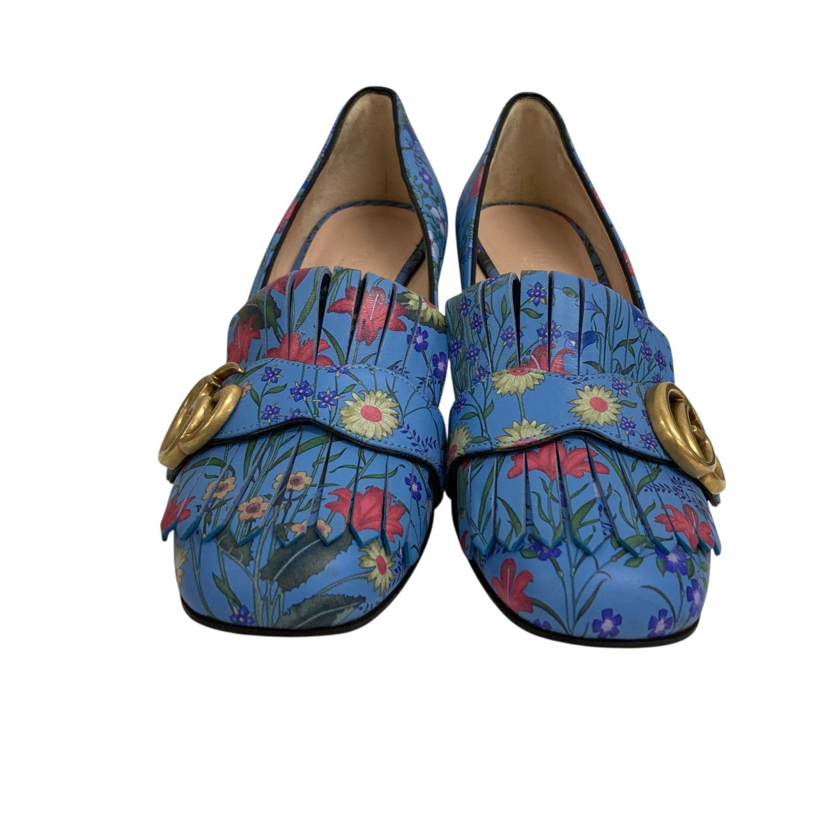 GUCCI(グッチ) GGマーモントフラワ^デザインパンプス ブルー サイズ 35