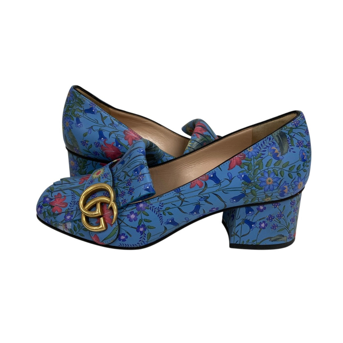 グッチ　GG柄　パンプス GUCCI(グッチ) GGマーモントフラワ^デザインパンプス ブルー サイズ 35