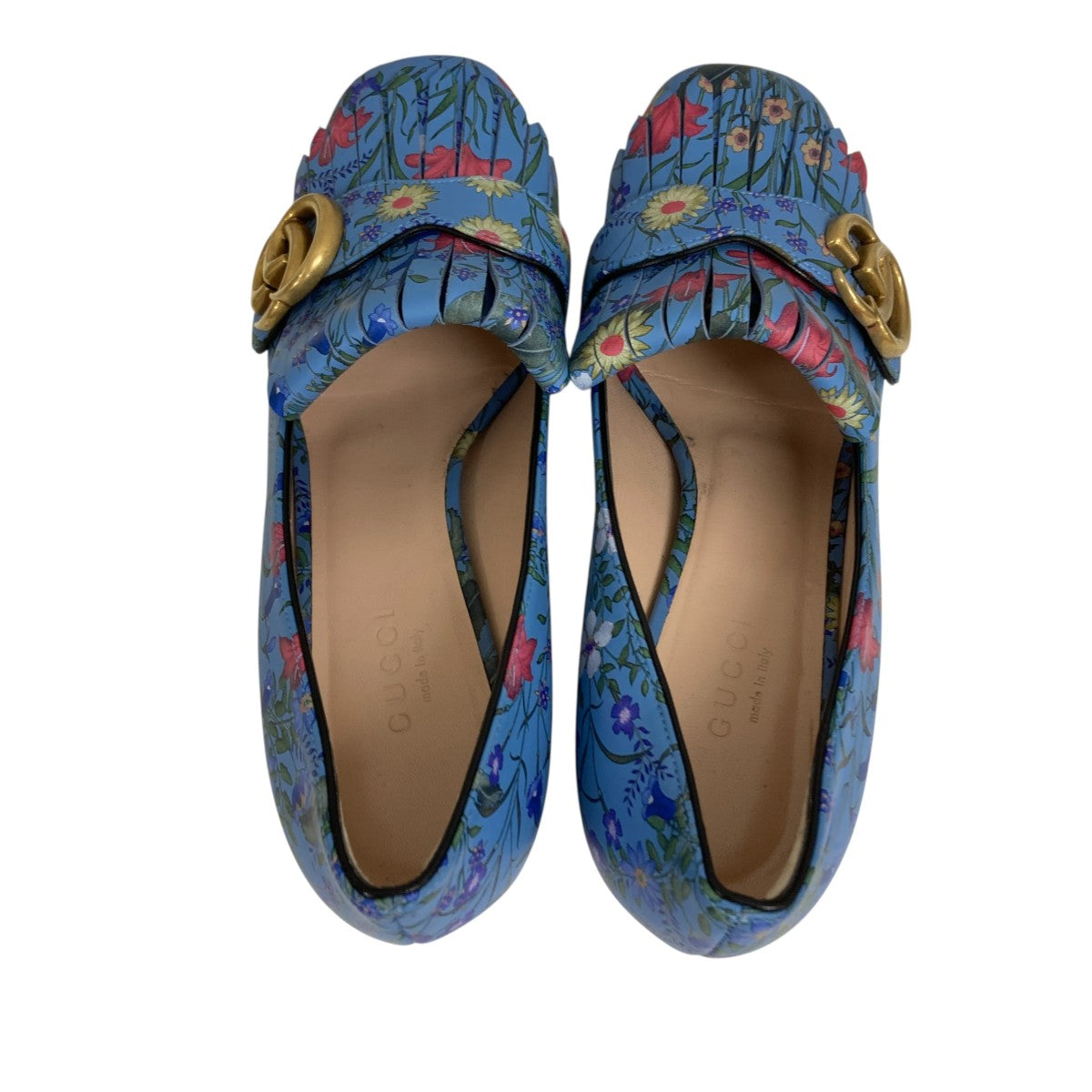 グッチ　GG柄　パンプス GUCCI(グッチ) GGマーモントフラワ^デザインパンプス ブルー サイズ 35