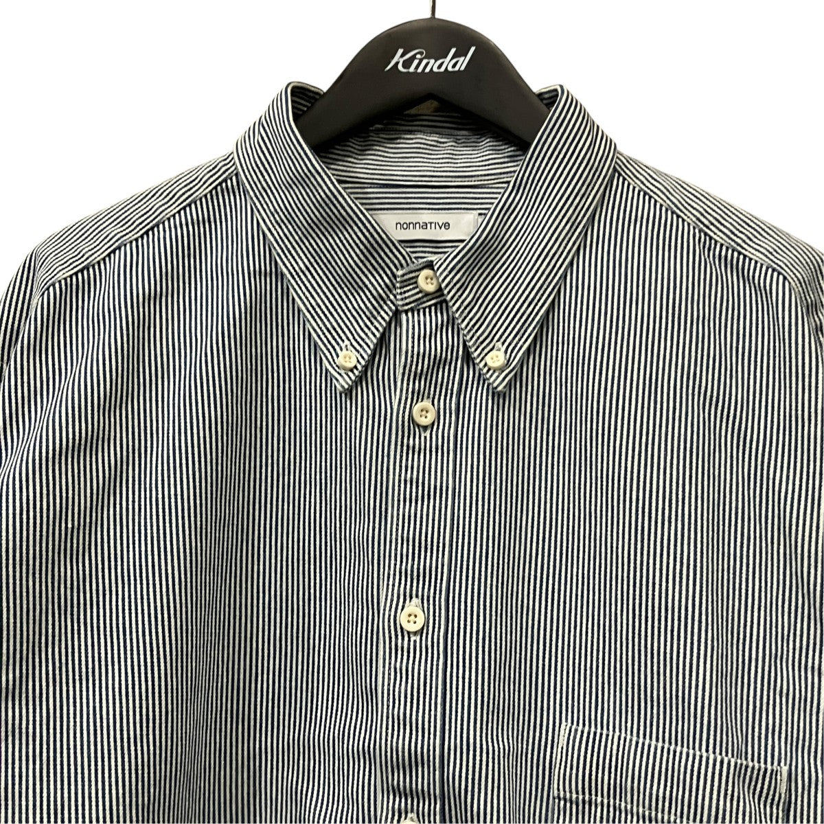 STRANGER L／S SHIRT LINEN OXFORD DK ストライプコットンシャツ