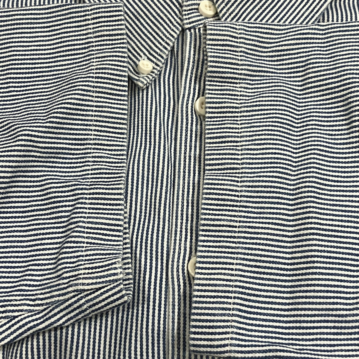 STRANGER L／S SHIRT LINEN OXFORD DK ストライプコットンシャツ