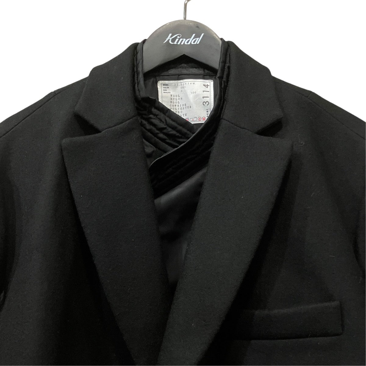 sacai ウール ナイロン ドッキング チェスターコート 古着・中古-3枚目のアイテム画像