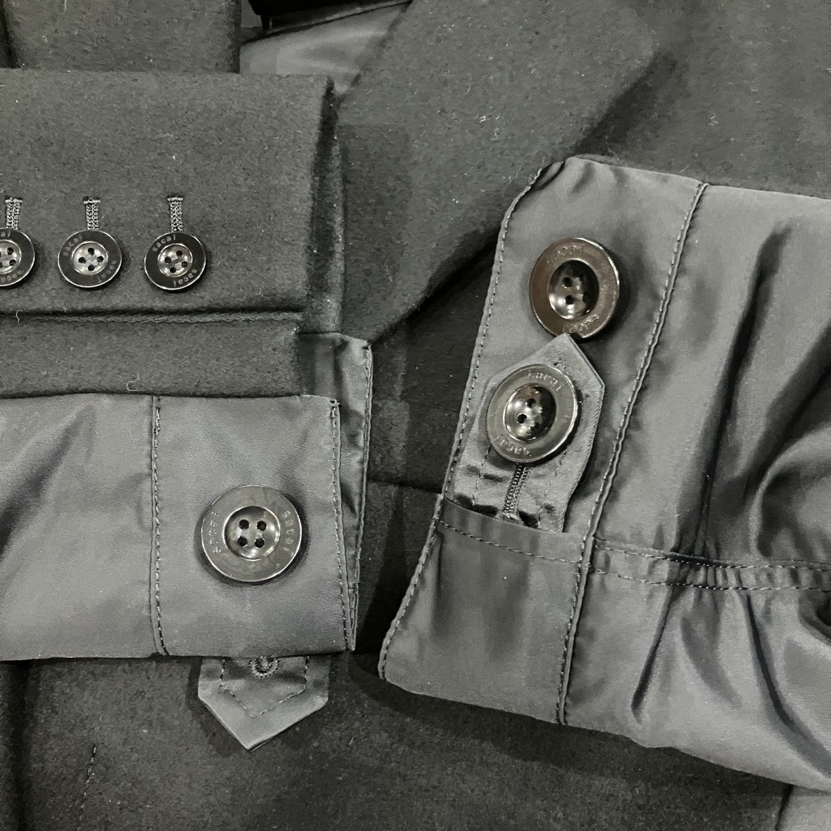 sacai ウール ナイロン ドッキング チェスターコート 古着・中古-4枚目のアイテム画像