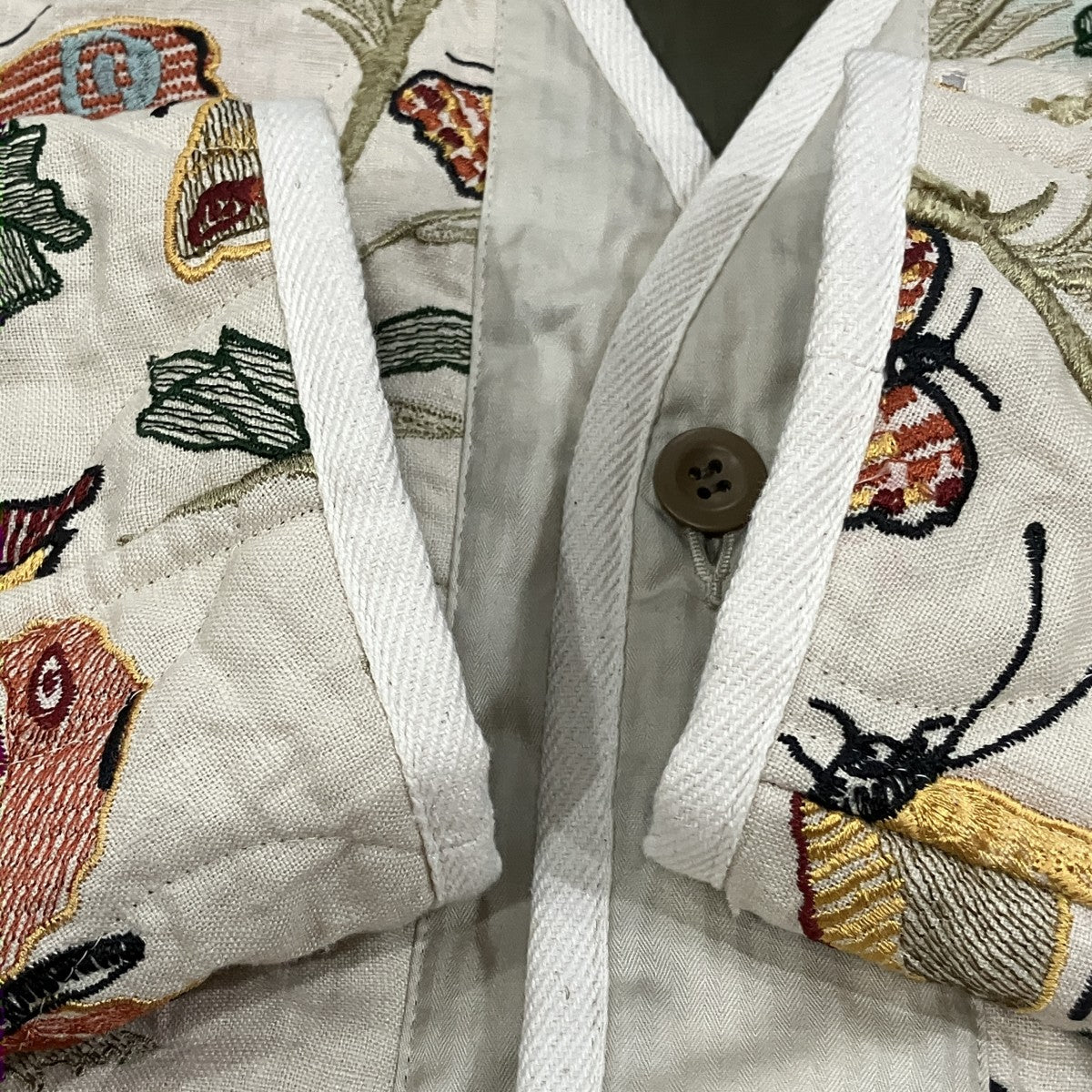 綿麻ヴィスコース 本刺繍 蝶柄 リバーシブルジャケット