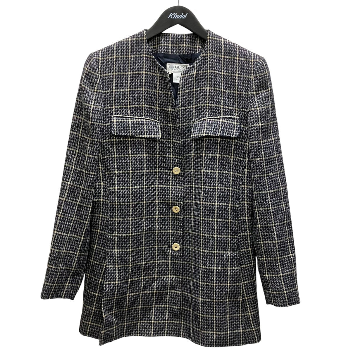 GUCCI ノーカラーチェックジャケット 古着・中古-1枚目のアイテム画像