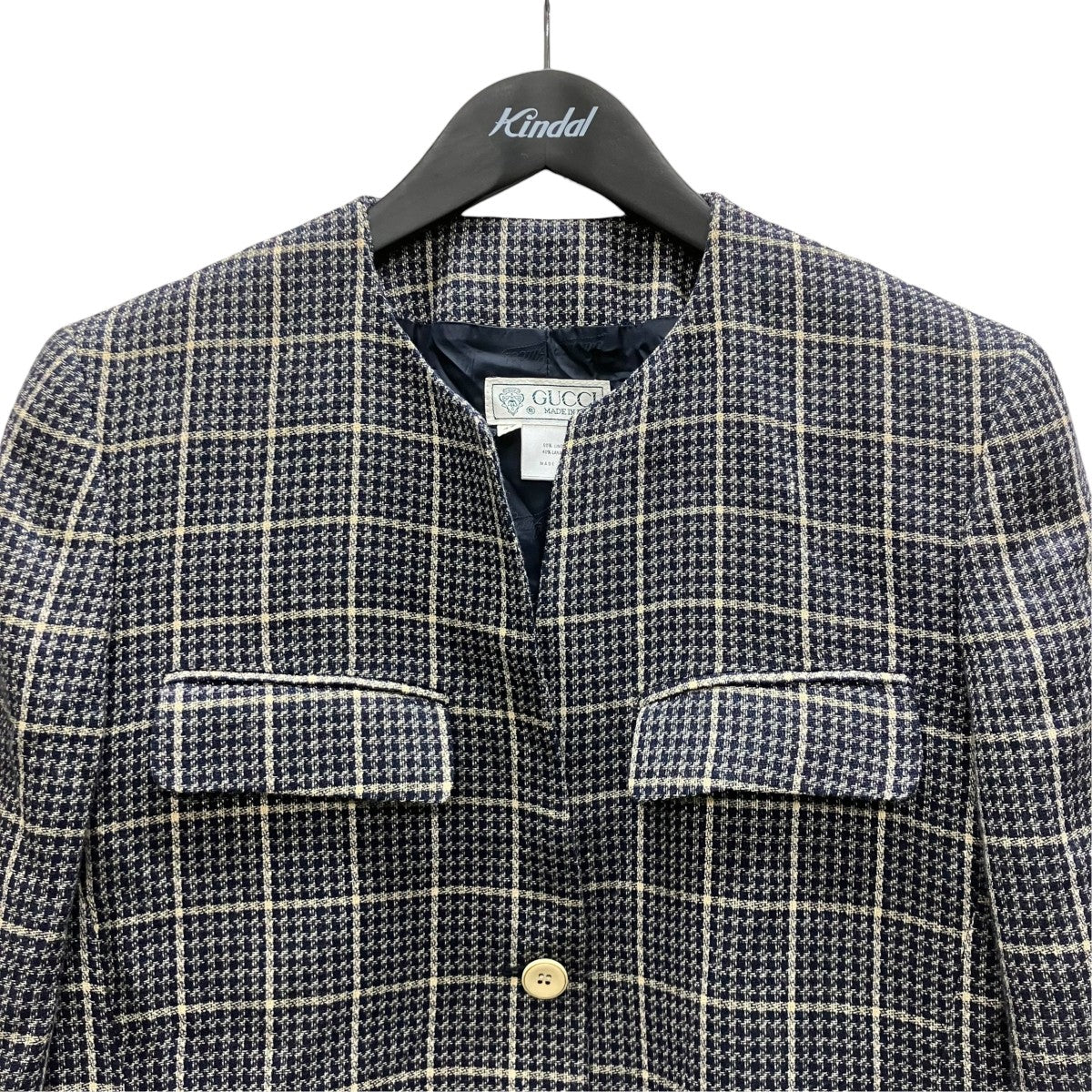 GUCCI ノーカラーチェックジャケット 古着・中古-2枚目のアイテム画像