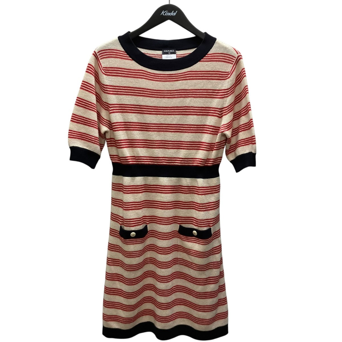 CHANEL カシミヤ混ボーダーニットワンピース 古着・中古-1枚目のアイテム画像