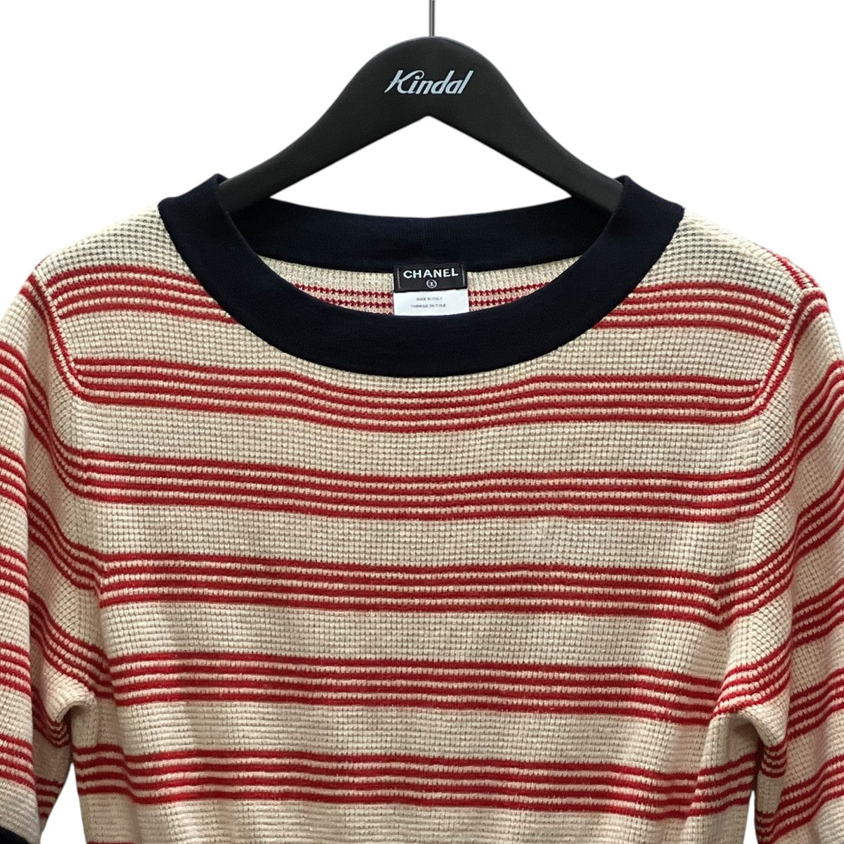 CHANEL カシミヤ混ボーダーニットワンピース 古着・中古-2枚目のアイテム画像