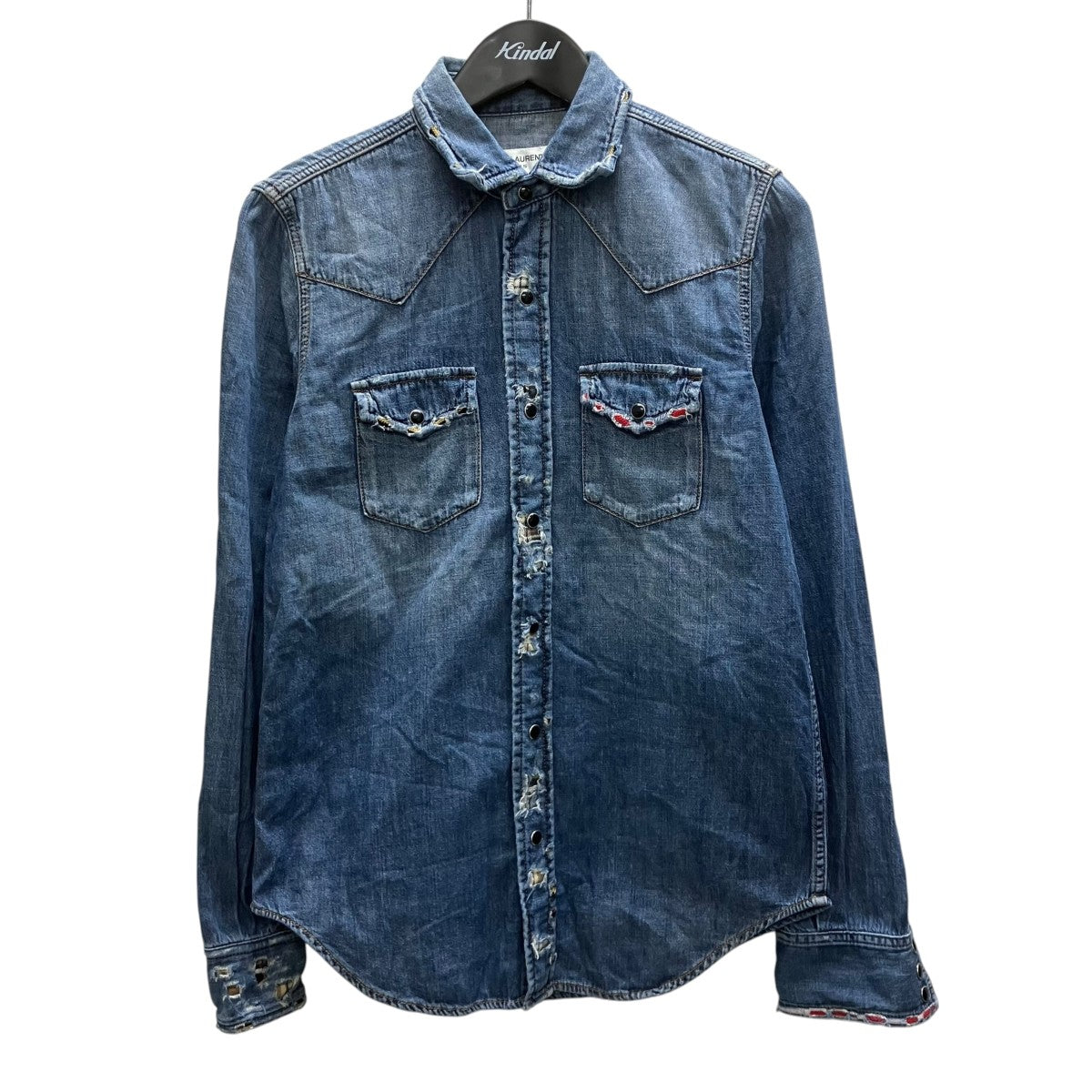 Saint Laurent Paris クラッシュ加工デニムウエスタンシャツ 古着・中古-1枚目のアイテム画像