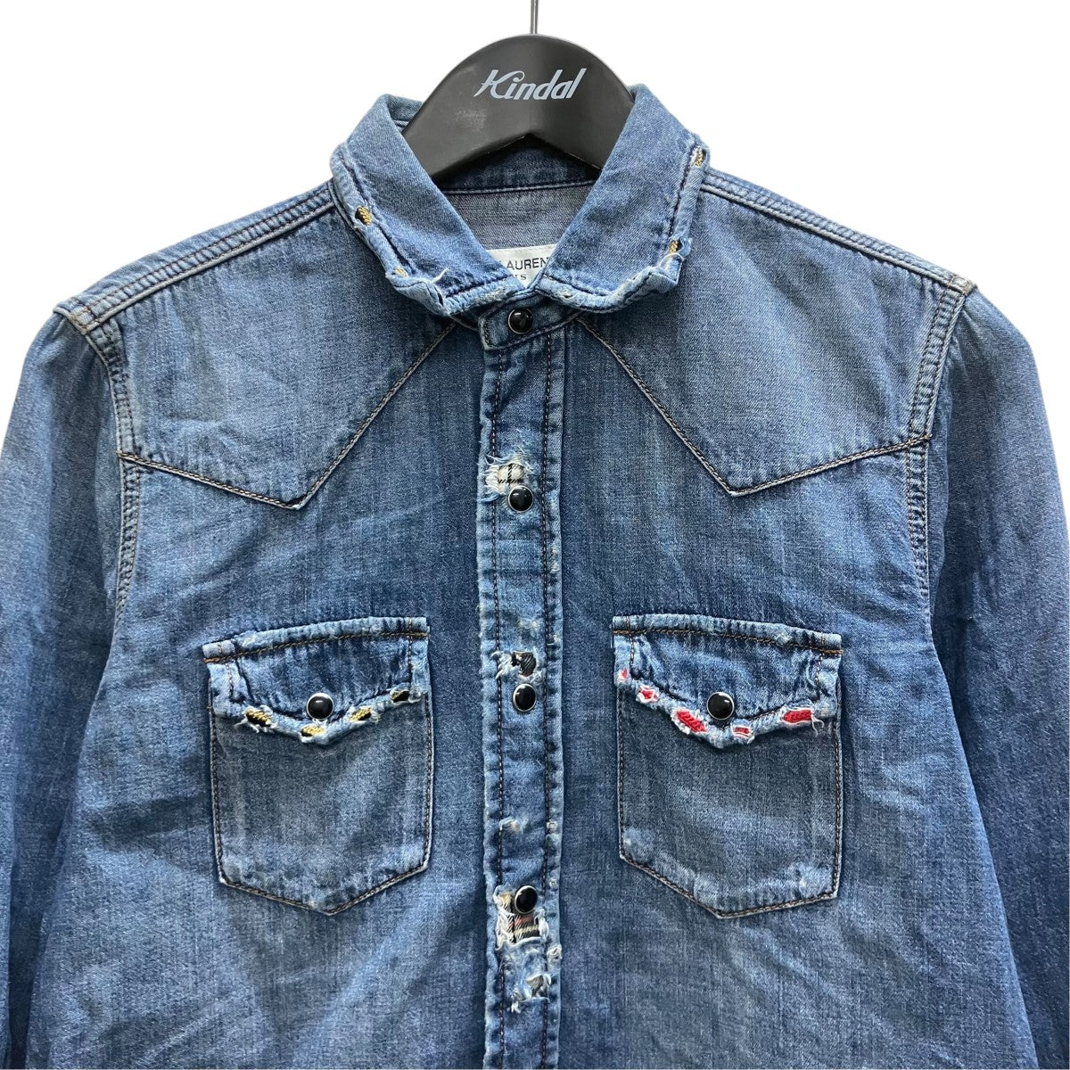 Saint Laurent Paris クラッシュ加工デニムウエスタンシャツ 古着・中古-3枚目のアイテム画像